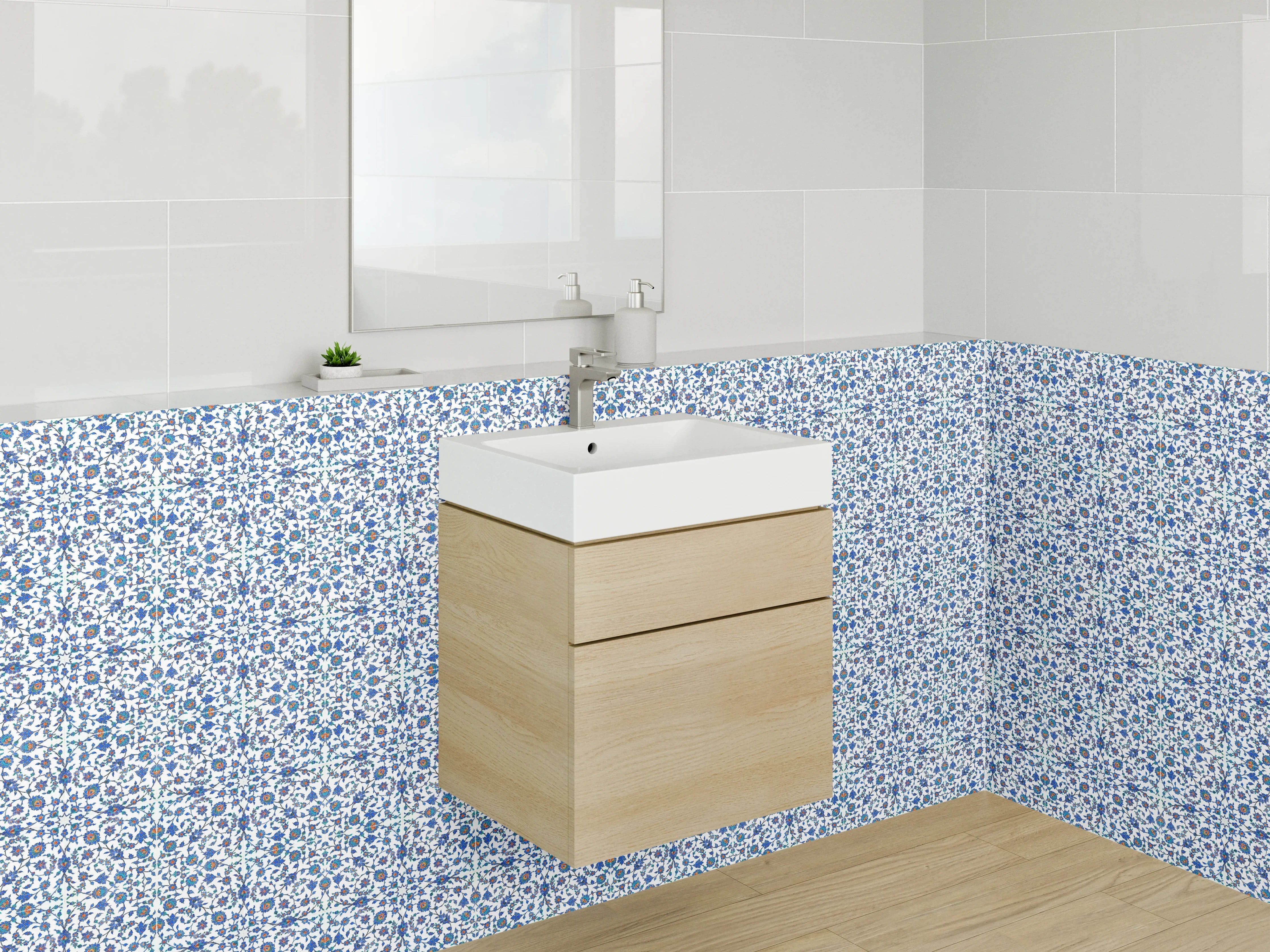 Waschbecken-Rückwand - Blaues Mosaik Muster Fliesenoptik