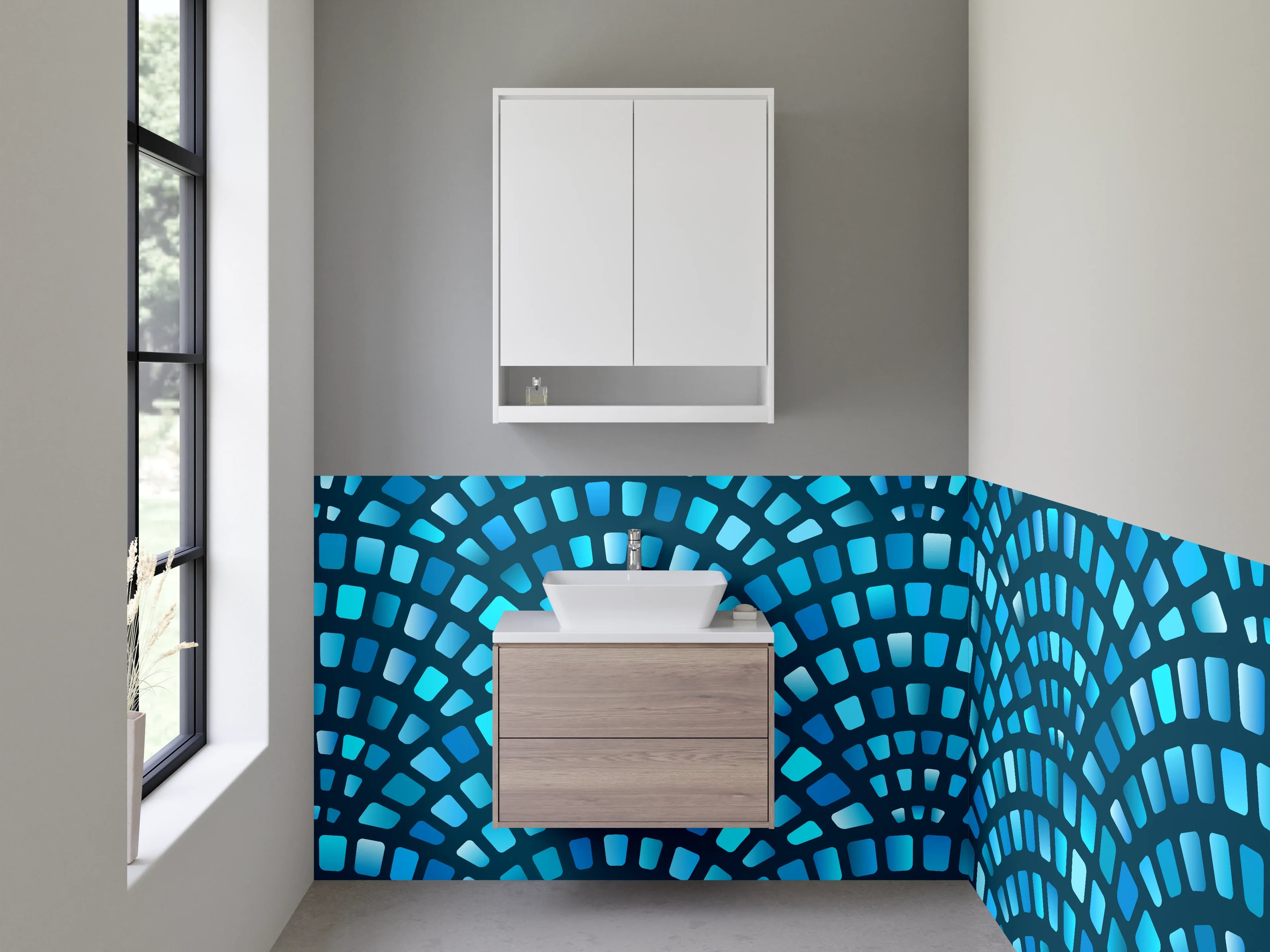 Waschbecken-Rückwand - Blaues Mosaik-Wellen Muster