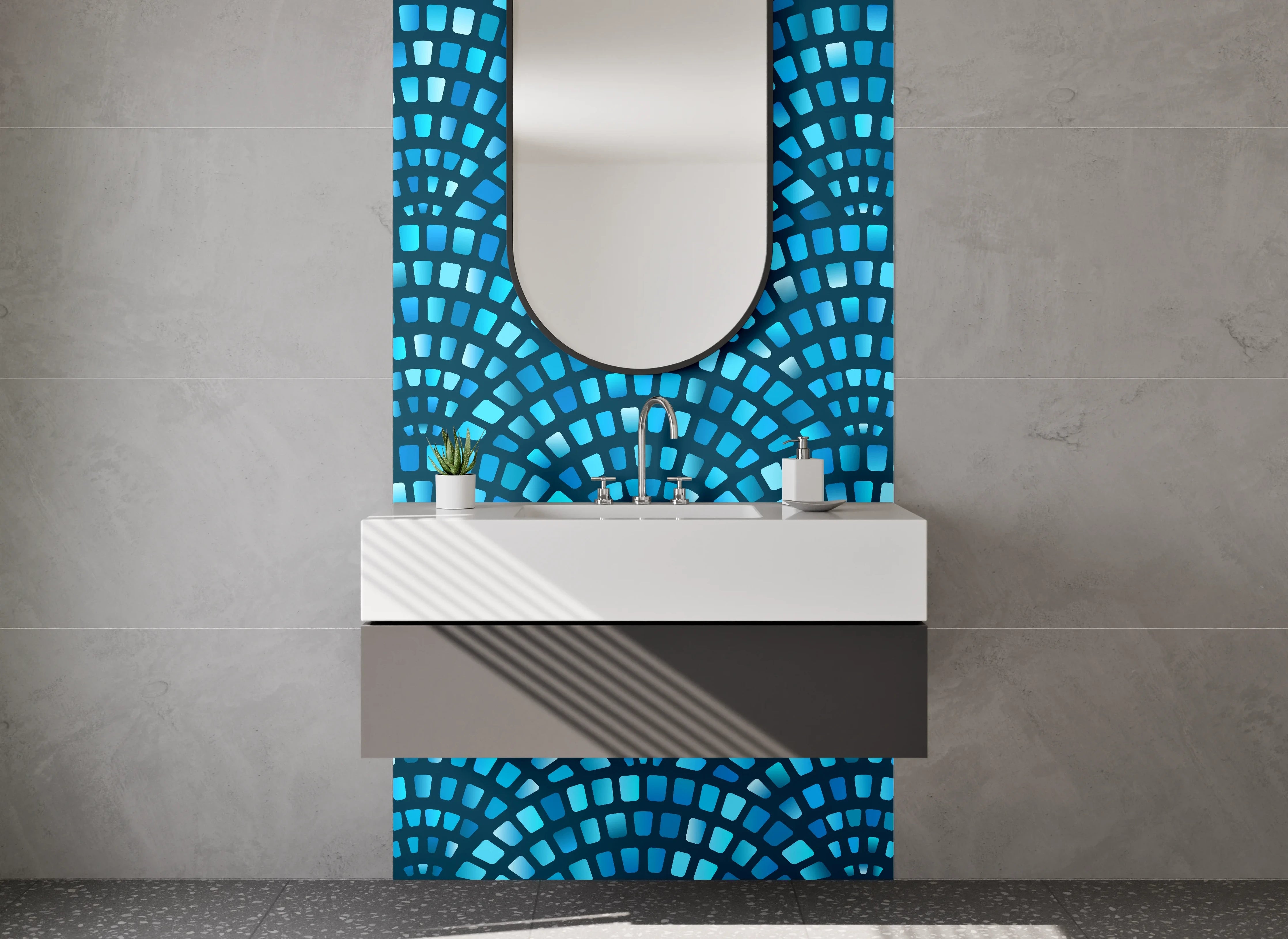 Waschbecken-Rückwand - Blaues Mosaik-Wellen Muster