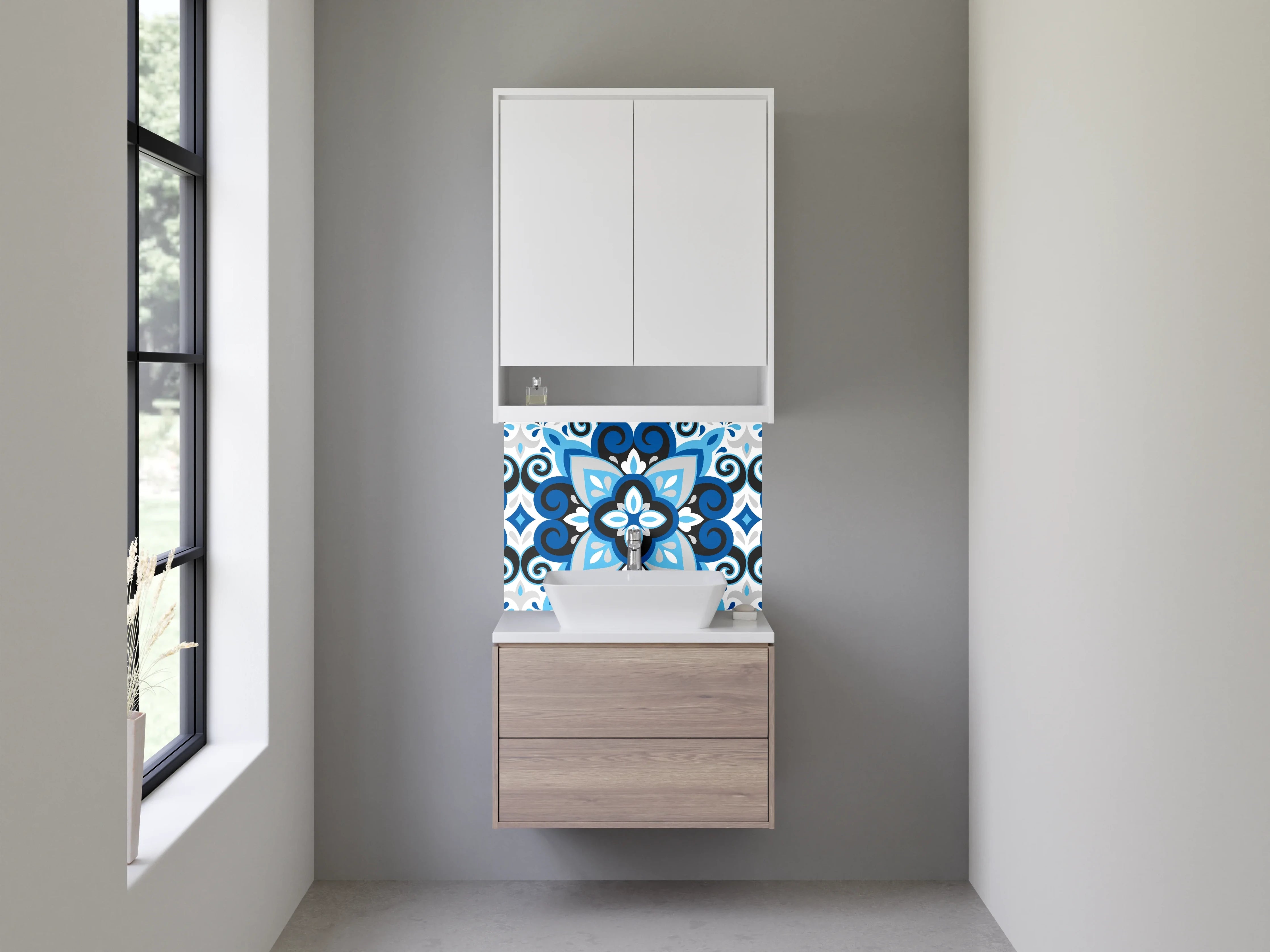 Waschbecken-Rückwand - Blaues Retro-Mosaik Muster Fliesen