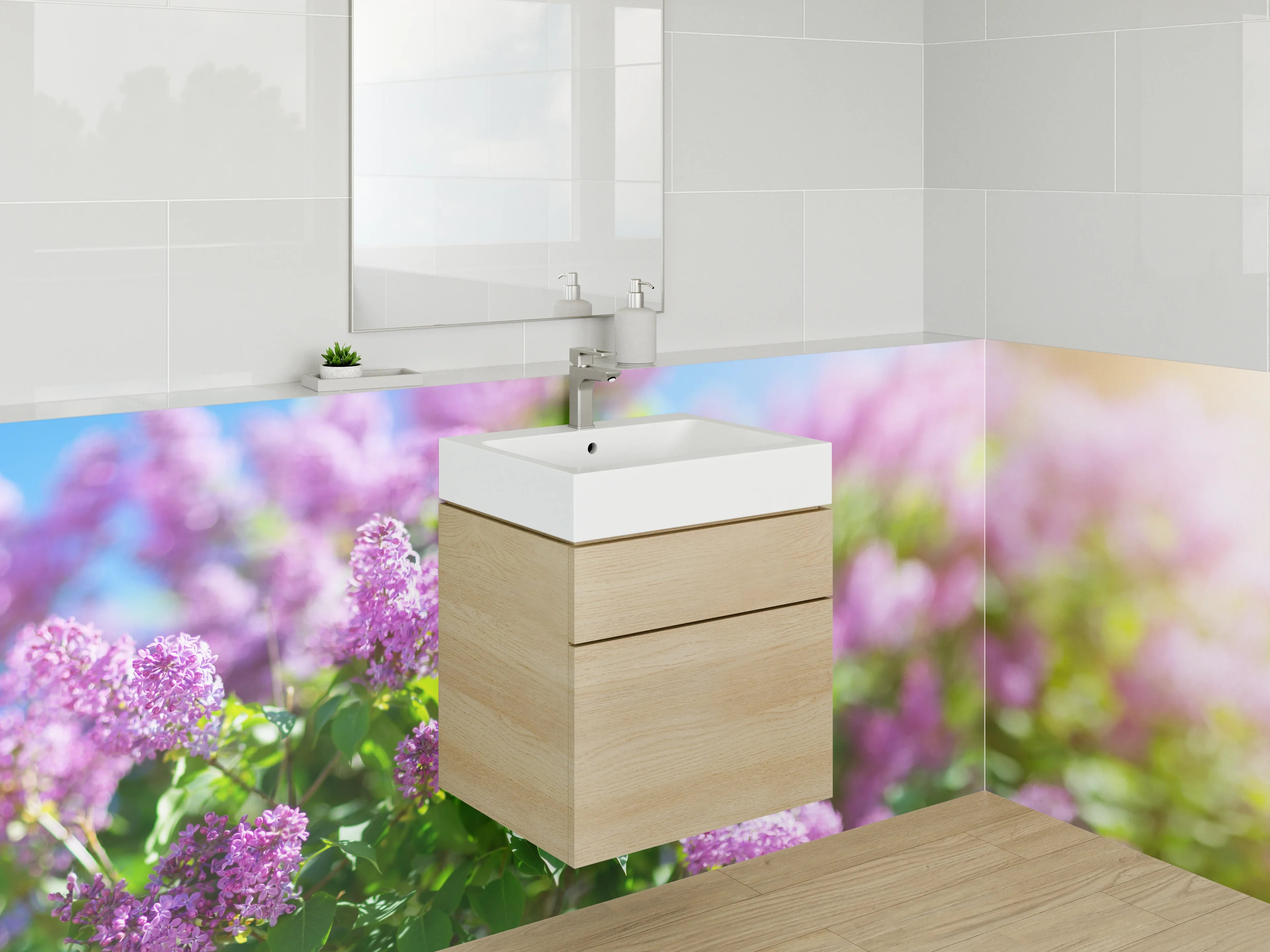 Waschbecken-Rückwand - Blühender Flieder am Sommermorgen