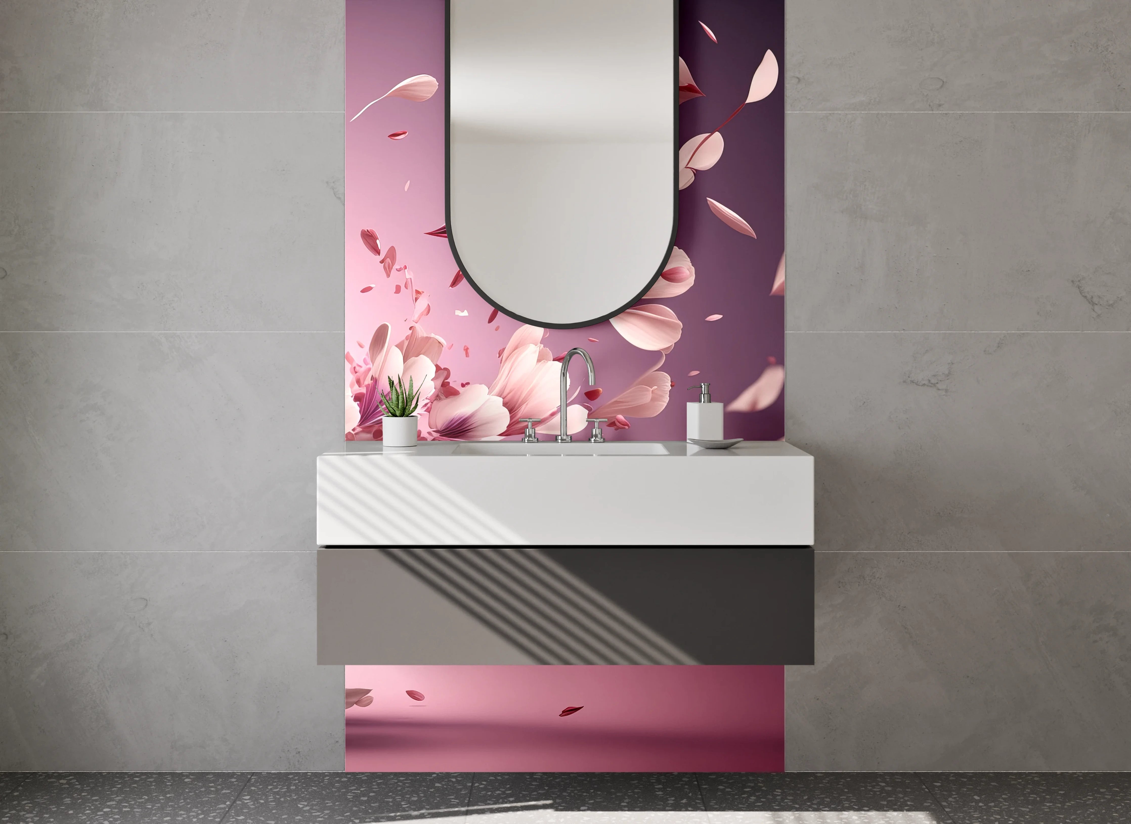 Waschbecken-Rückwand - Blütenflug in Rosa & Pink