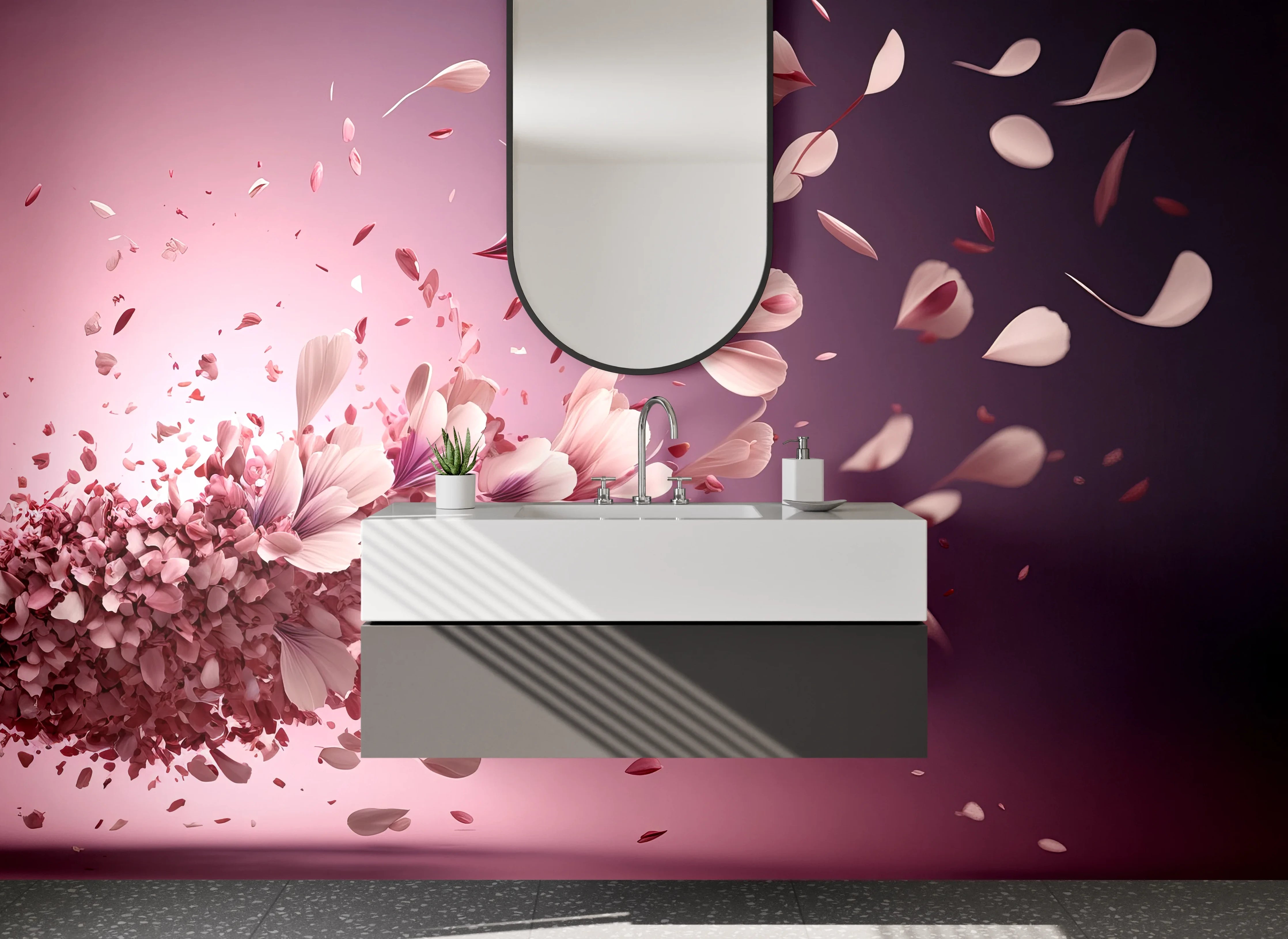 Waschbecken-Rückwand - Blütenflug in Rosa & Pink
