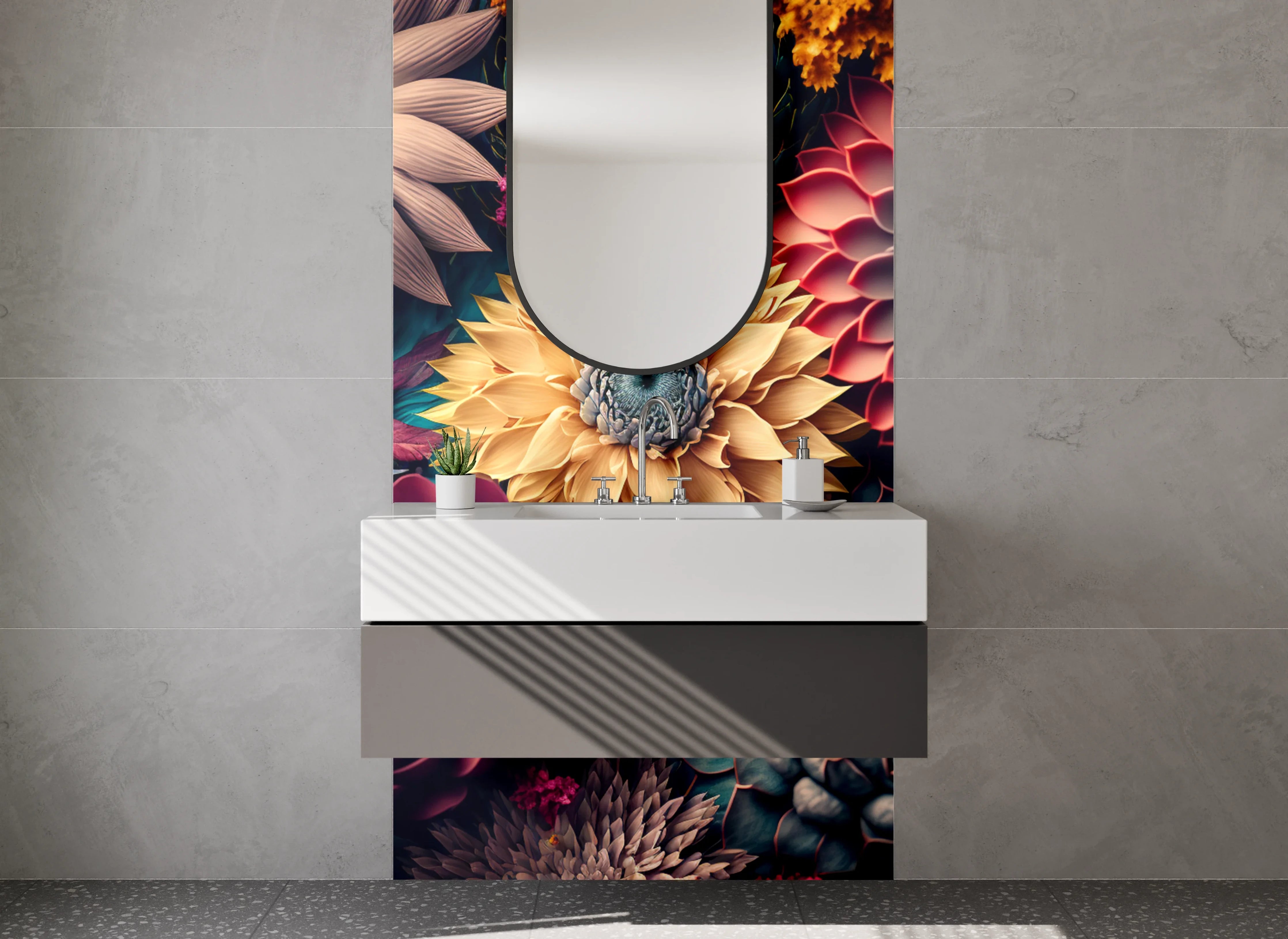 Waschbecken-Rückwand - Blumen Mandala Kunst für Küche