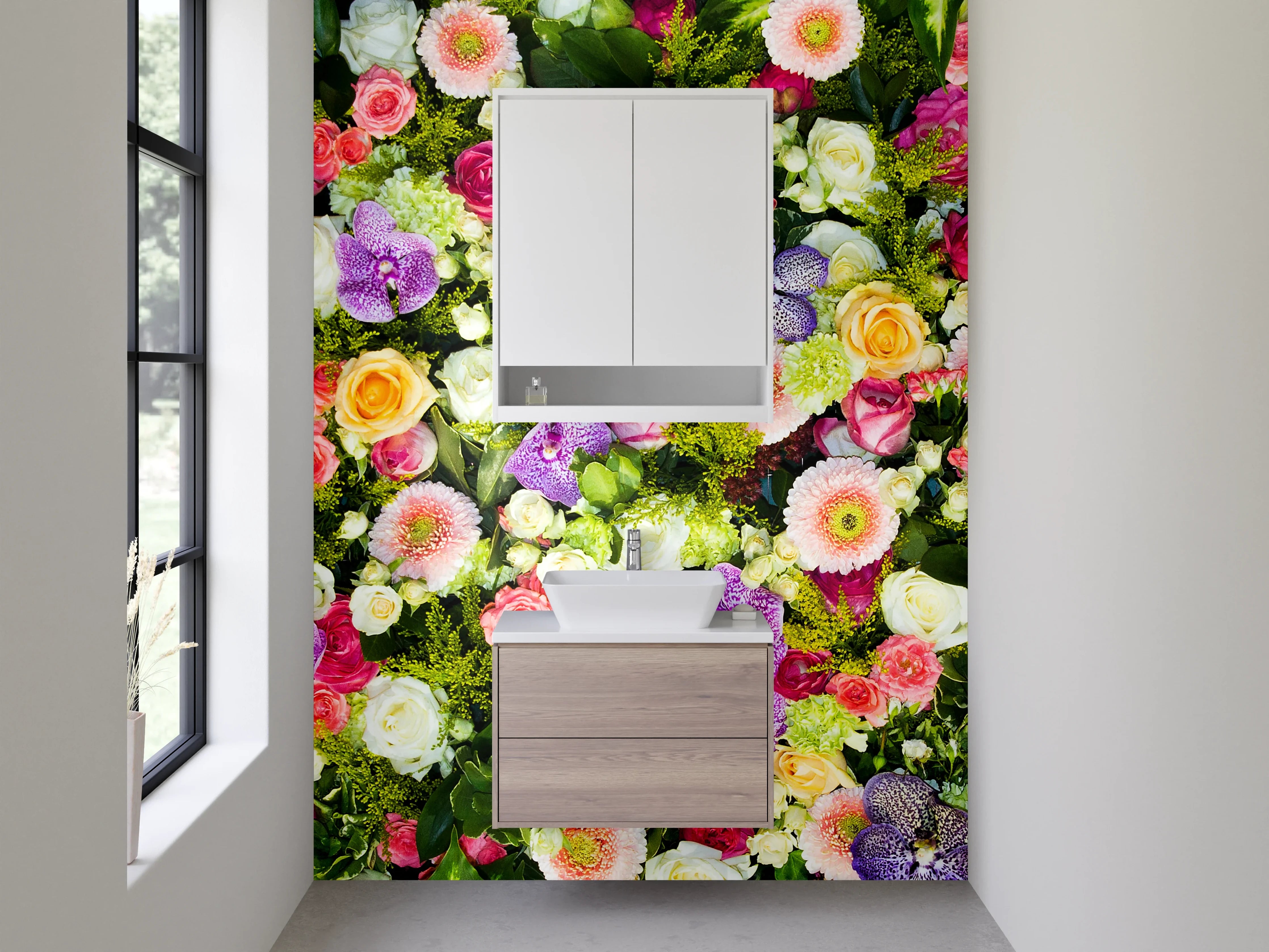 Waschbecken-Rückwand - Blumencollage Bunt für Bad & Küche