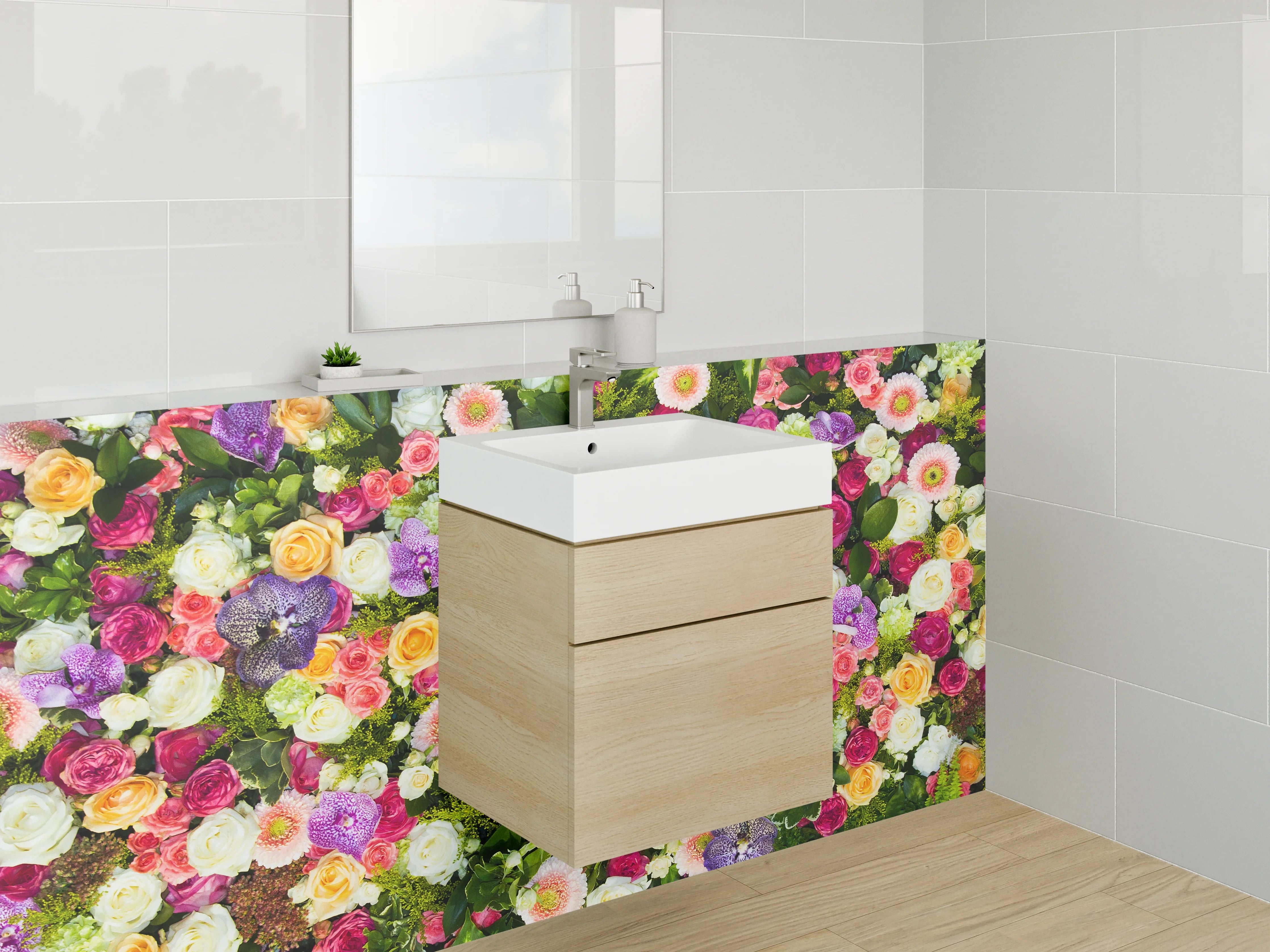 Waschbecken-Rückwand - Blumencollage Bunt für Bad & Küche
