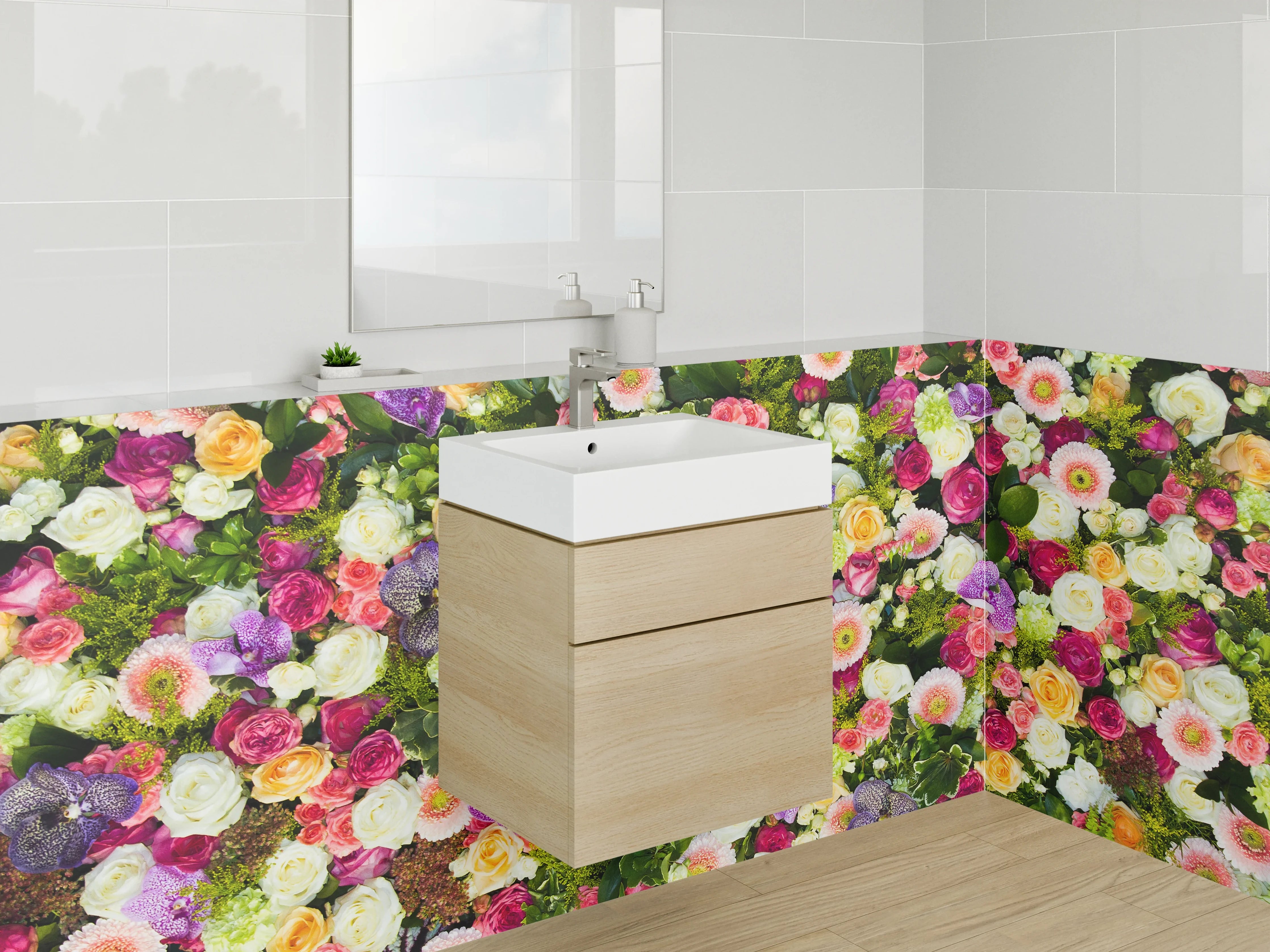 Waschbecken-Rückwand - Blumencollage Bunt für Bad & Küche