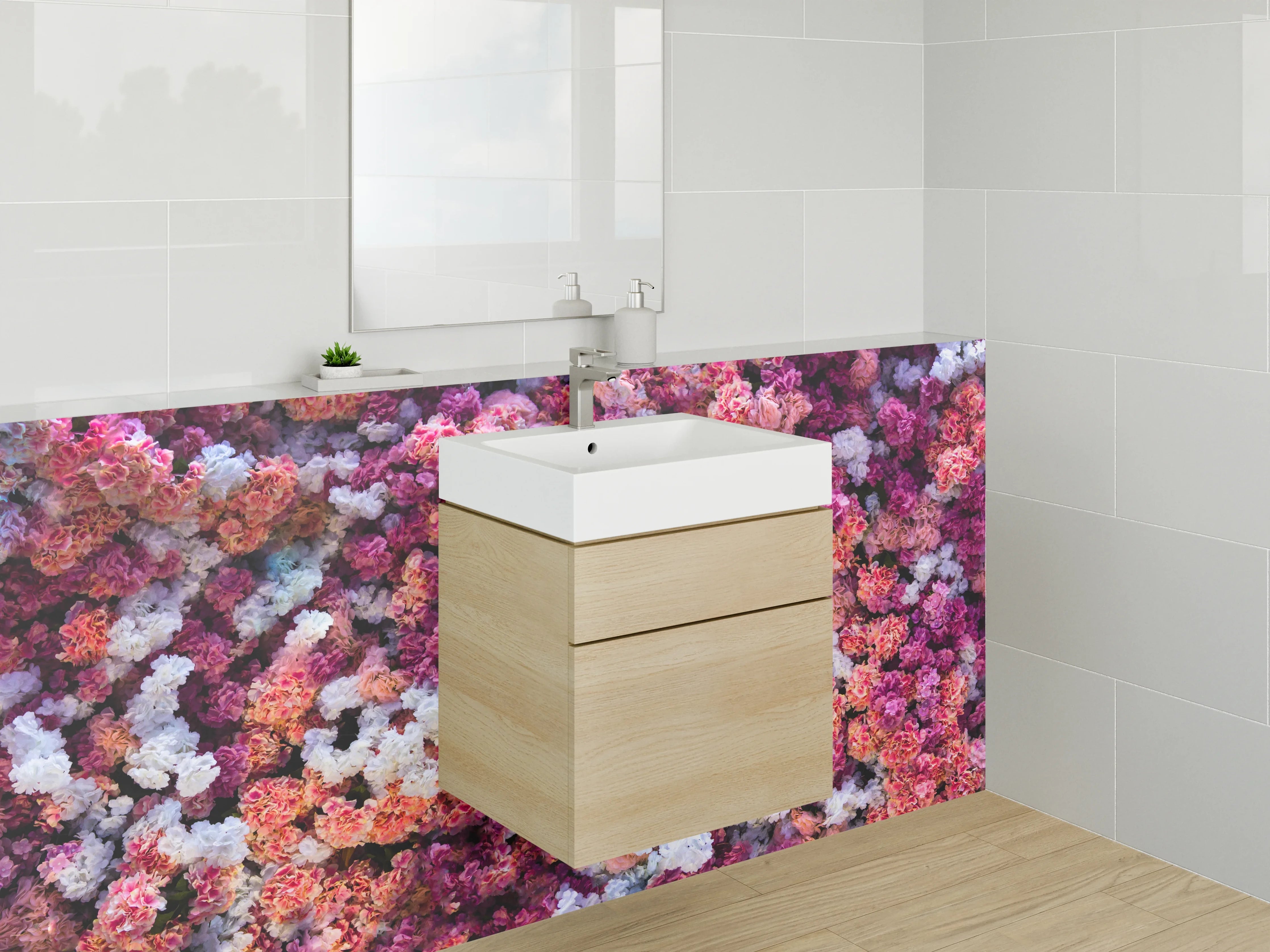 Waschbecken-Rückwand - Blumenmeer in Rosa und Pink