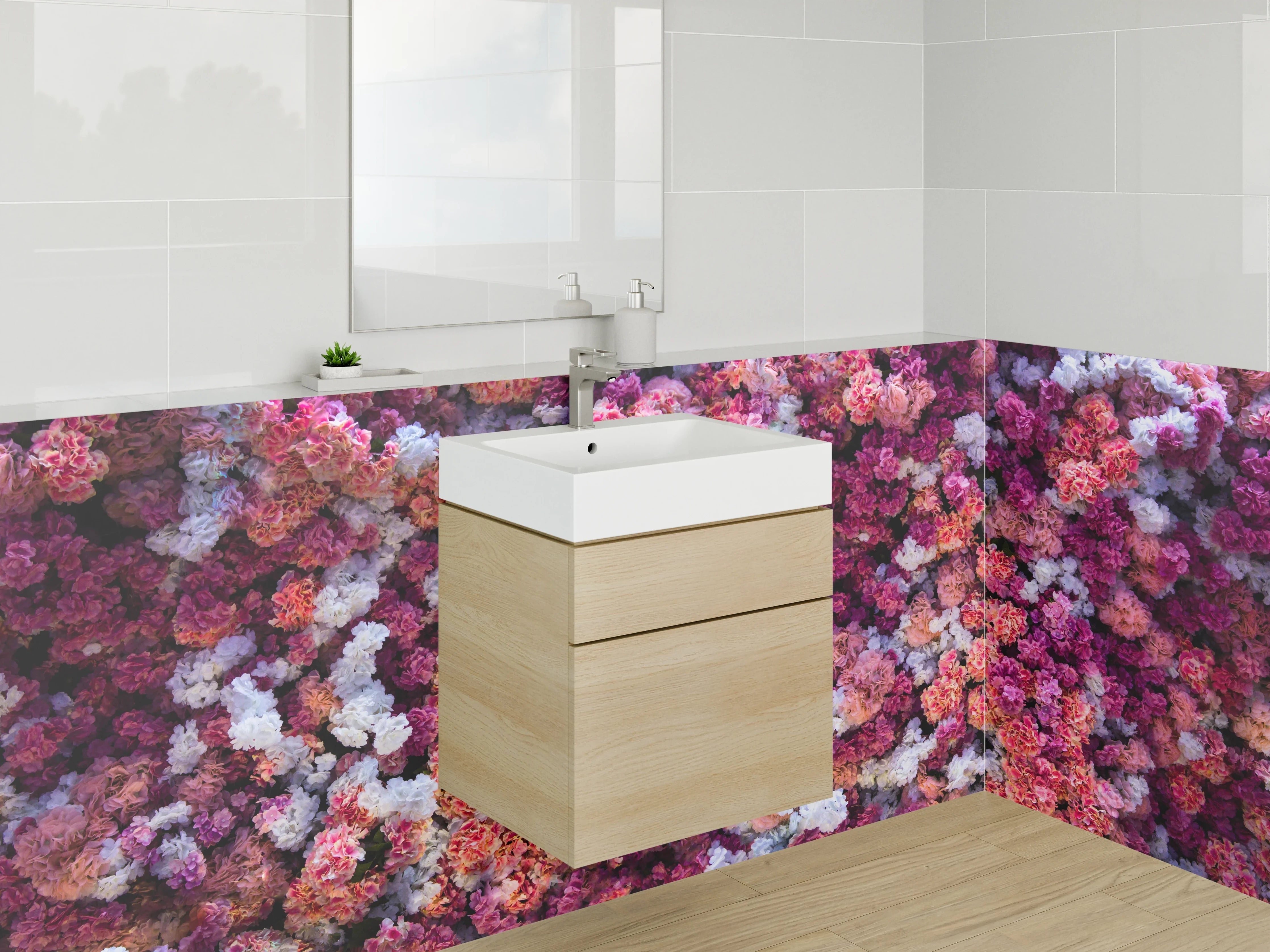 Waschbecken-Rückwand - Blumenmeer in Rosa und Pink