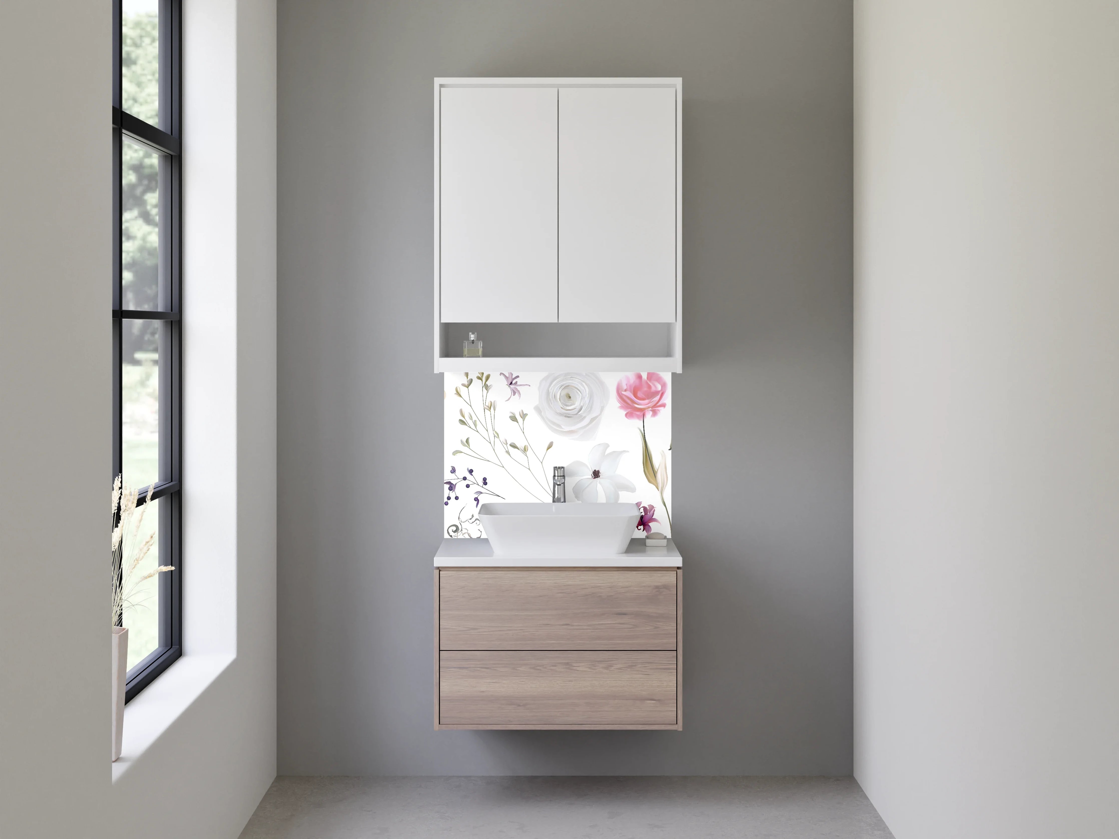 Waschbecken-Rückwand - Blumenmuster mit sanften Farbnuancen