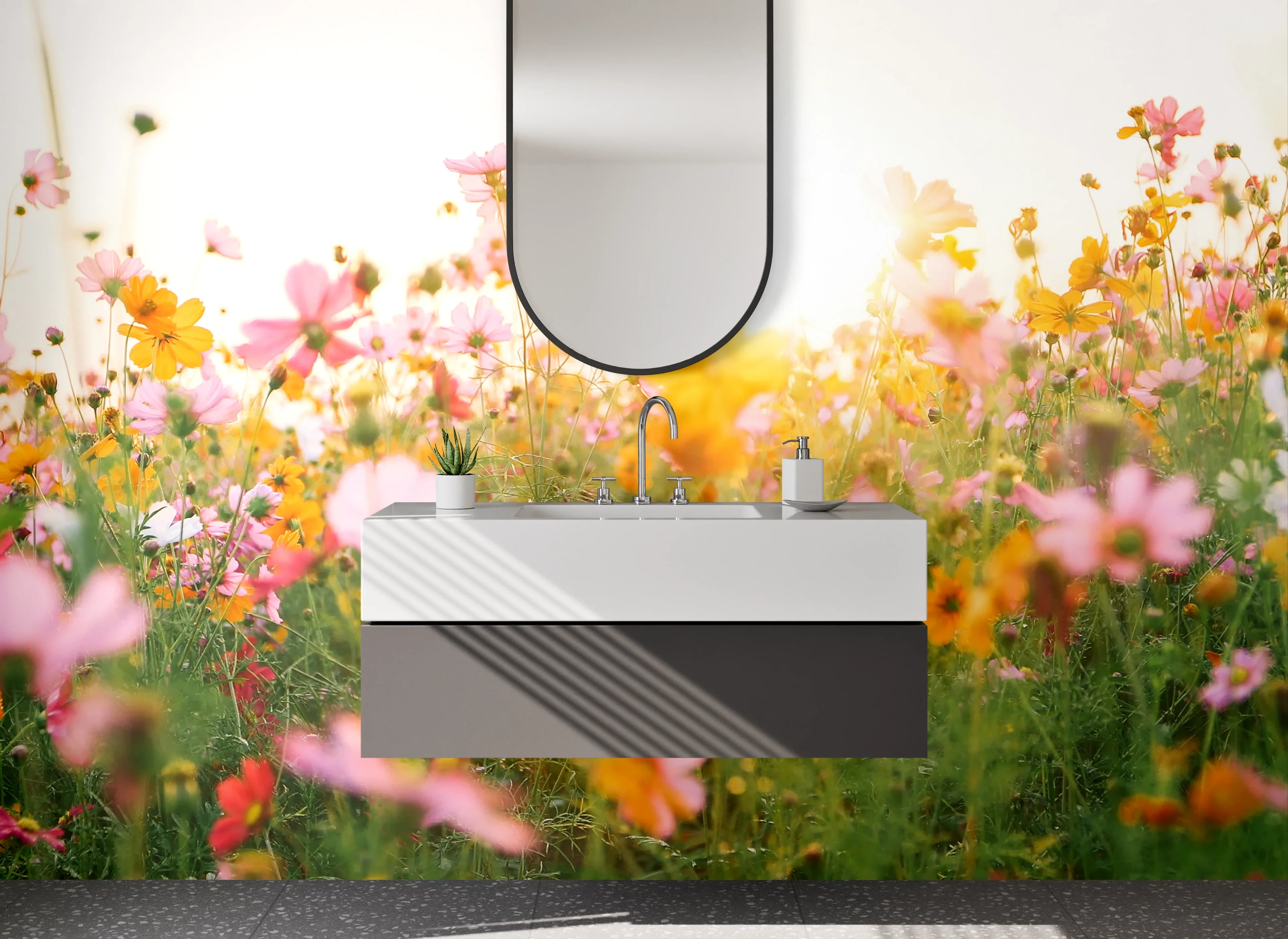 Waschbecken-Rückwand - Blumenwiese im Sonnenlicht Fotomotiv