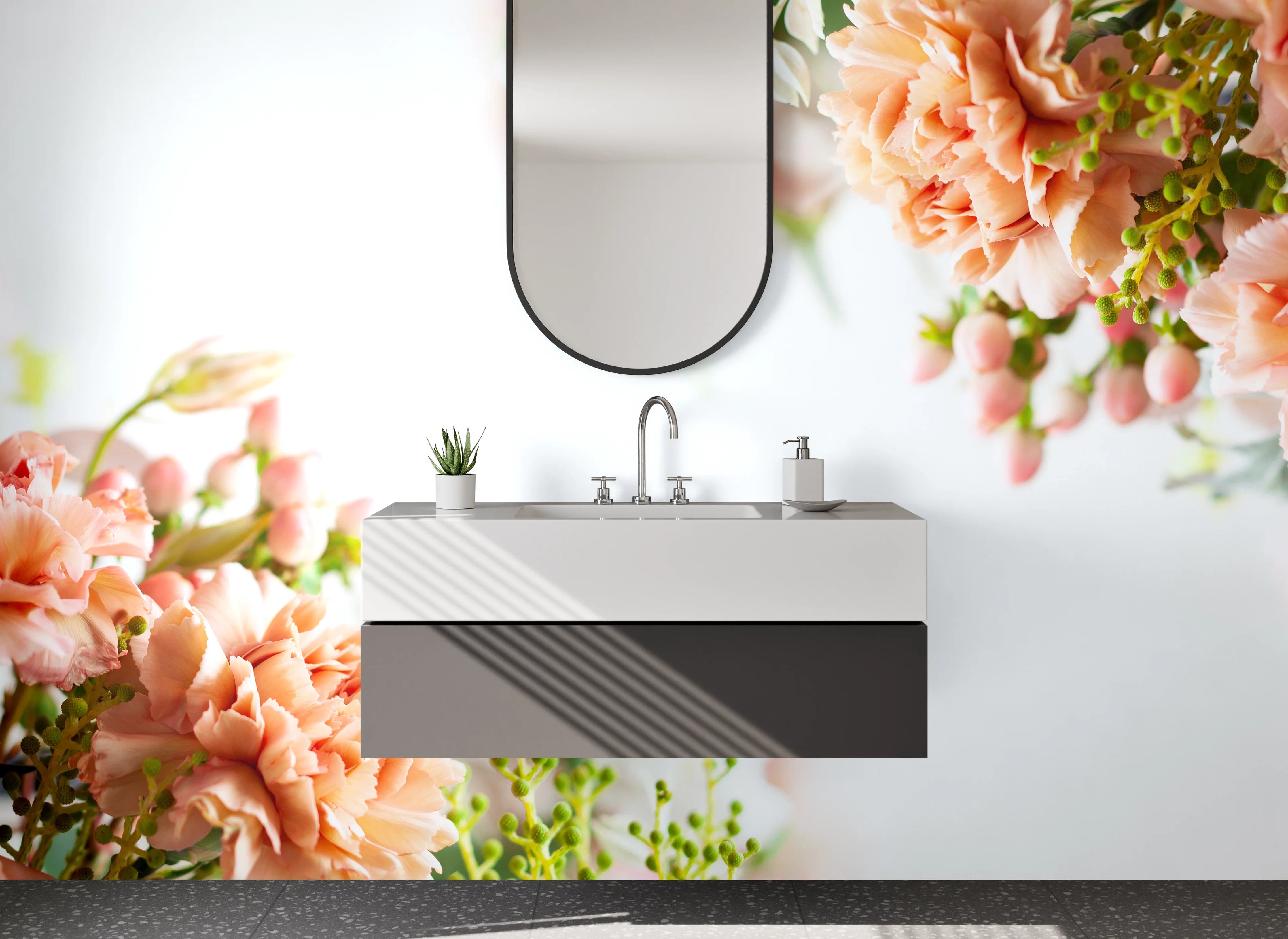 Waschbecken-Rückwand - Blumige Eleganz für Deine Küche