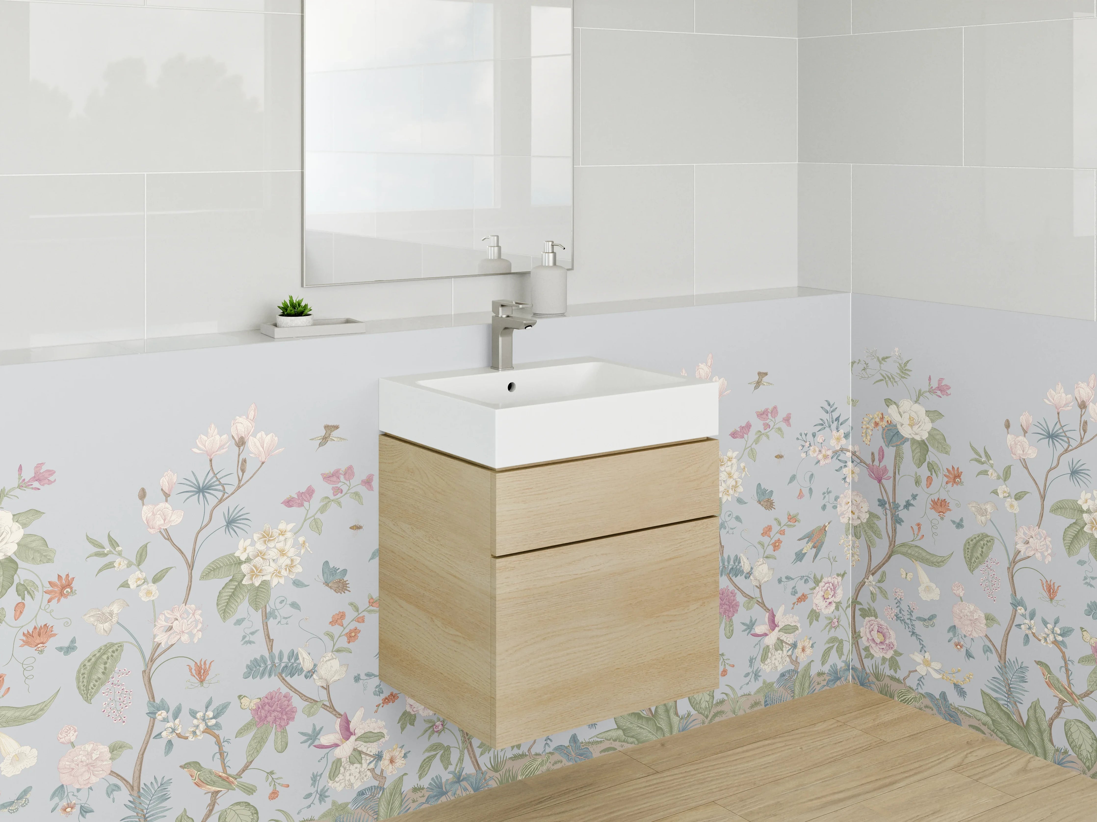 Waschbecken-Rückwand - Blumiges Aquarell-Design Pastell Trend