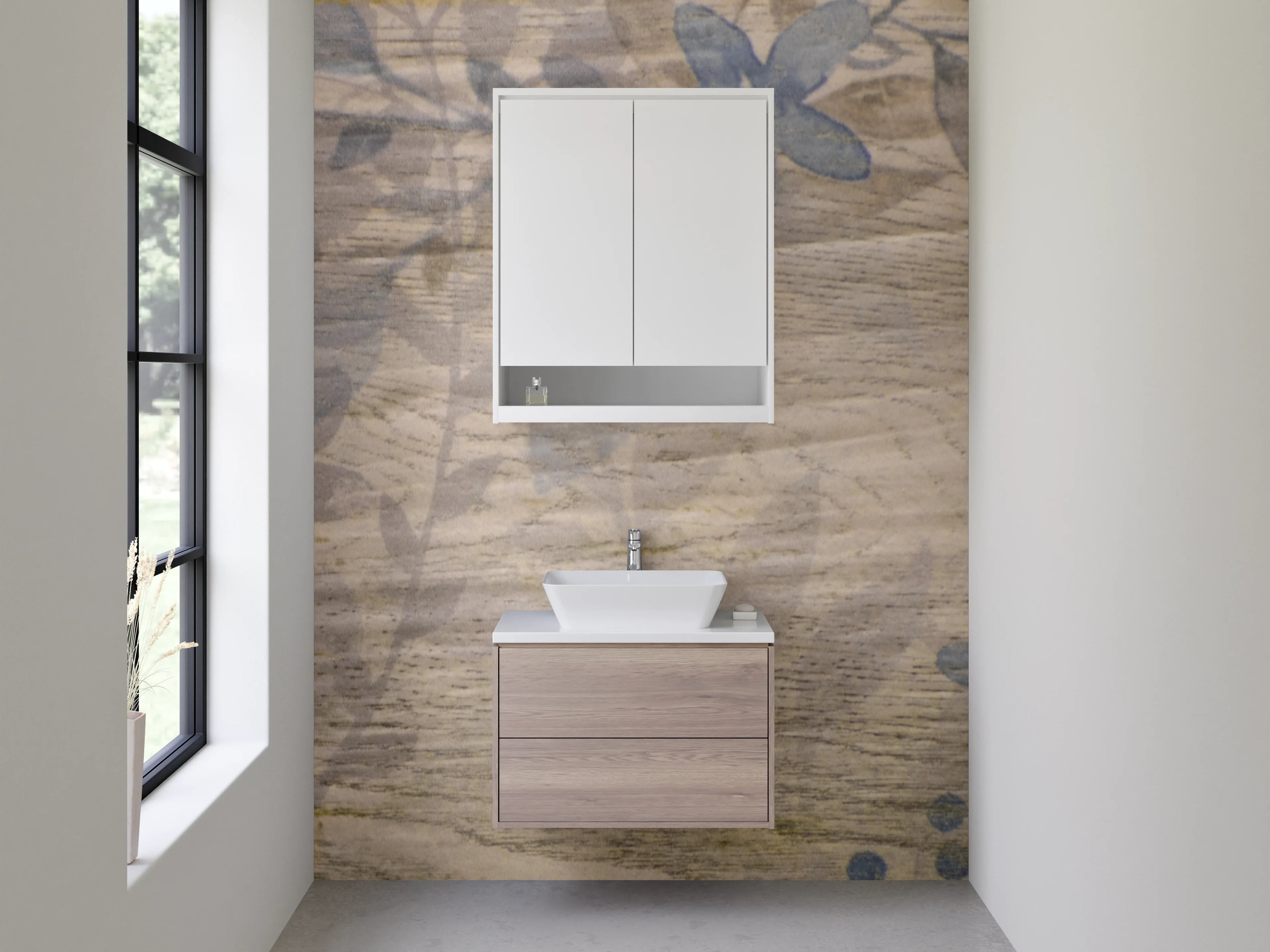 Waschbecken-Rückwand - Blumiges Vintage-Holz Aquarell Muster