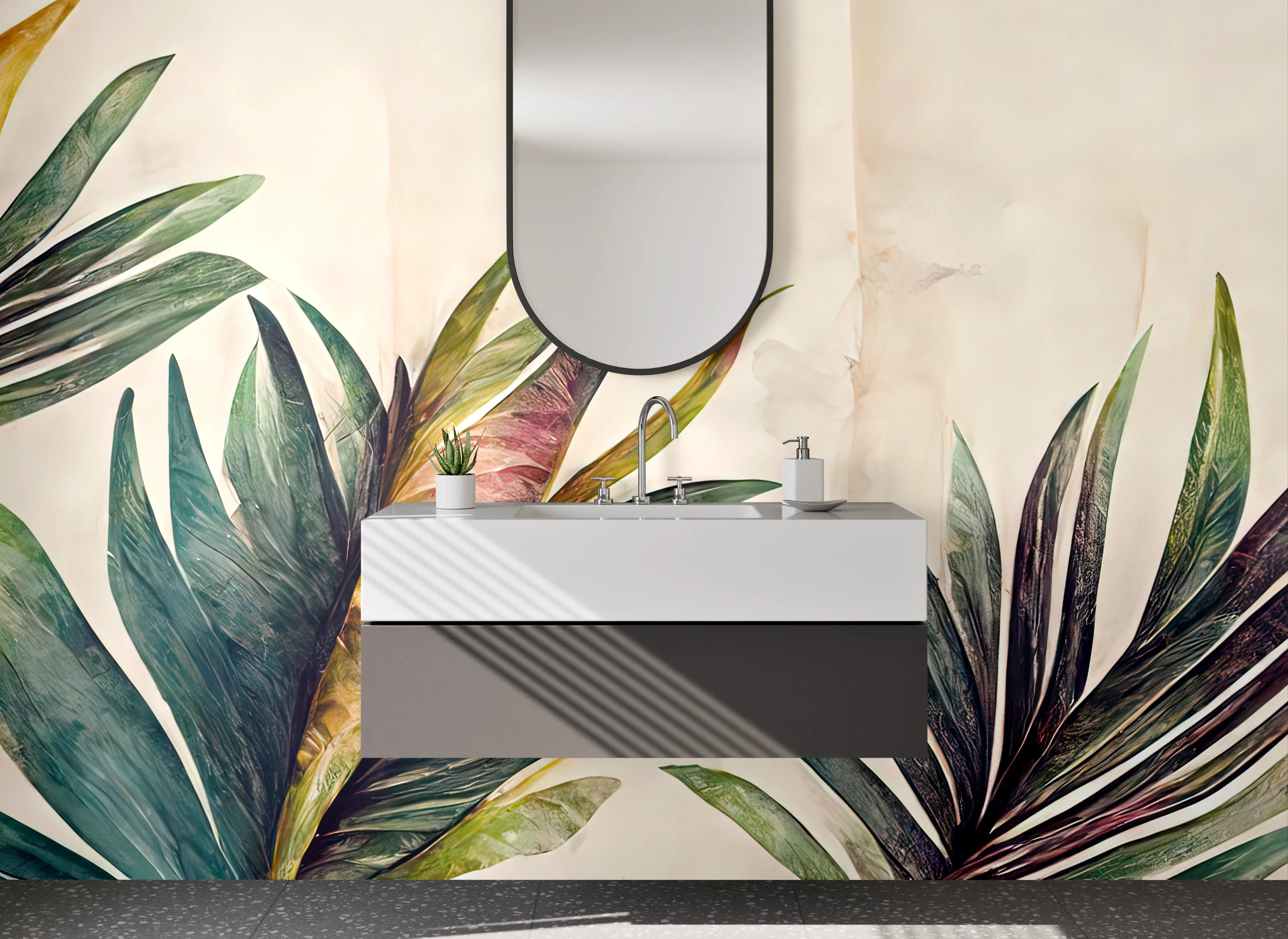 Waschbecken-Rückwand - Botanische Aquarell Blätter Motiv