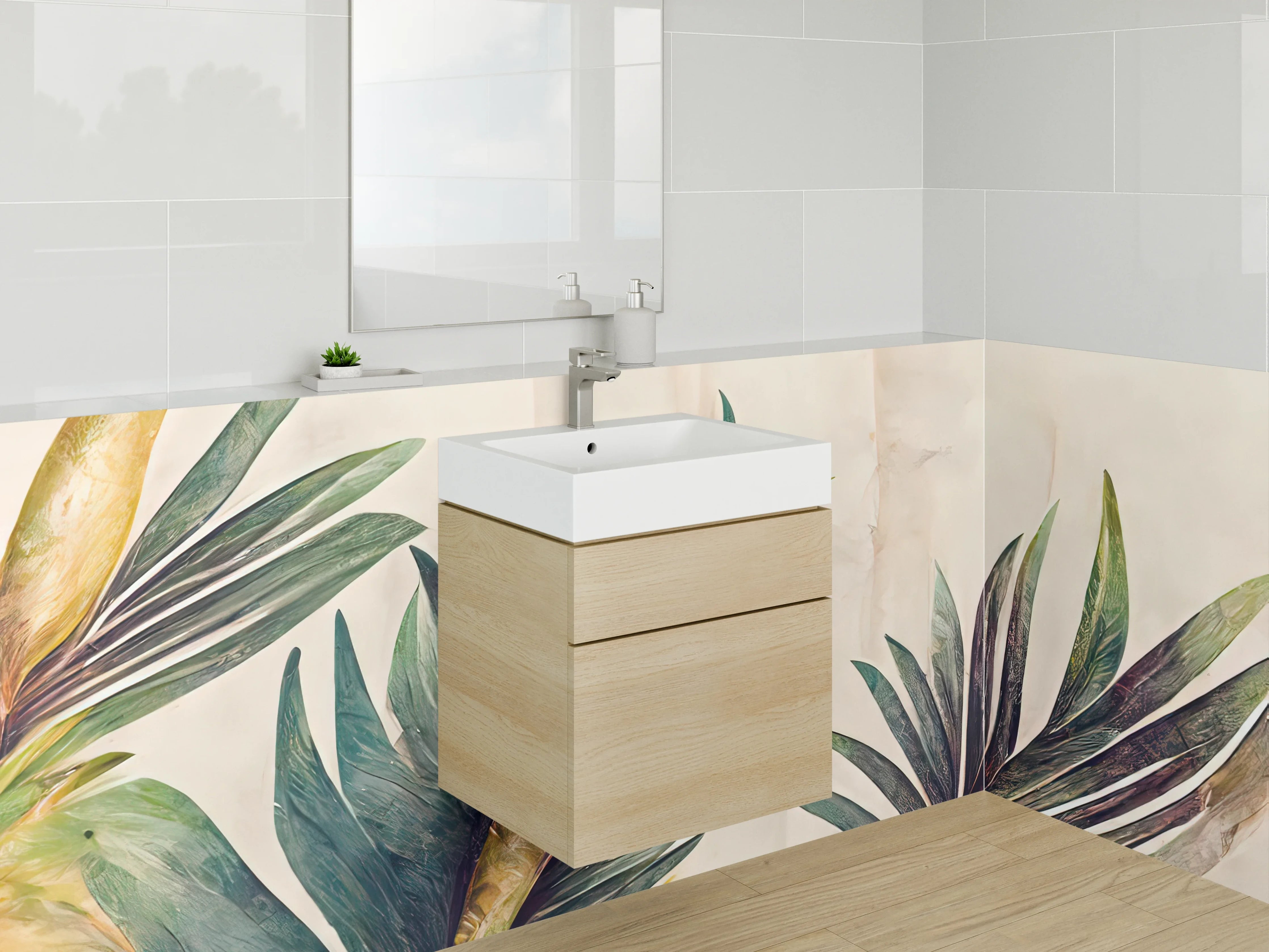 Waschbecken-Rückwand - Botanische Aquarell Blätter Motiv