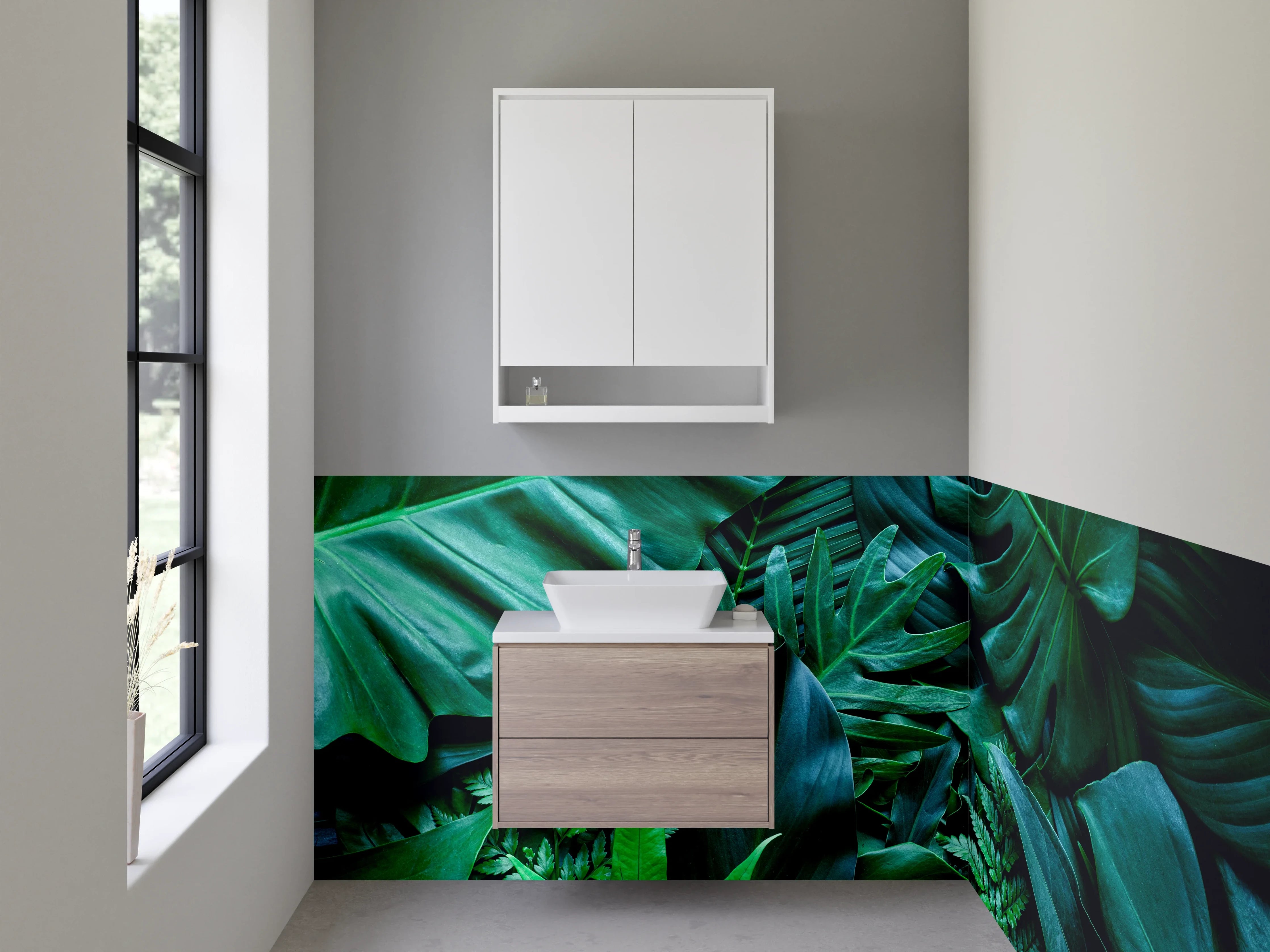 Waschbecken-Rückwand - Botanische Blätter Wanddekor Grün