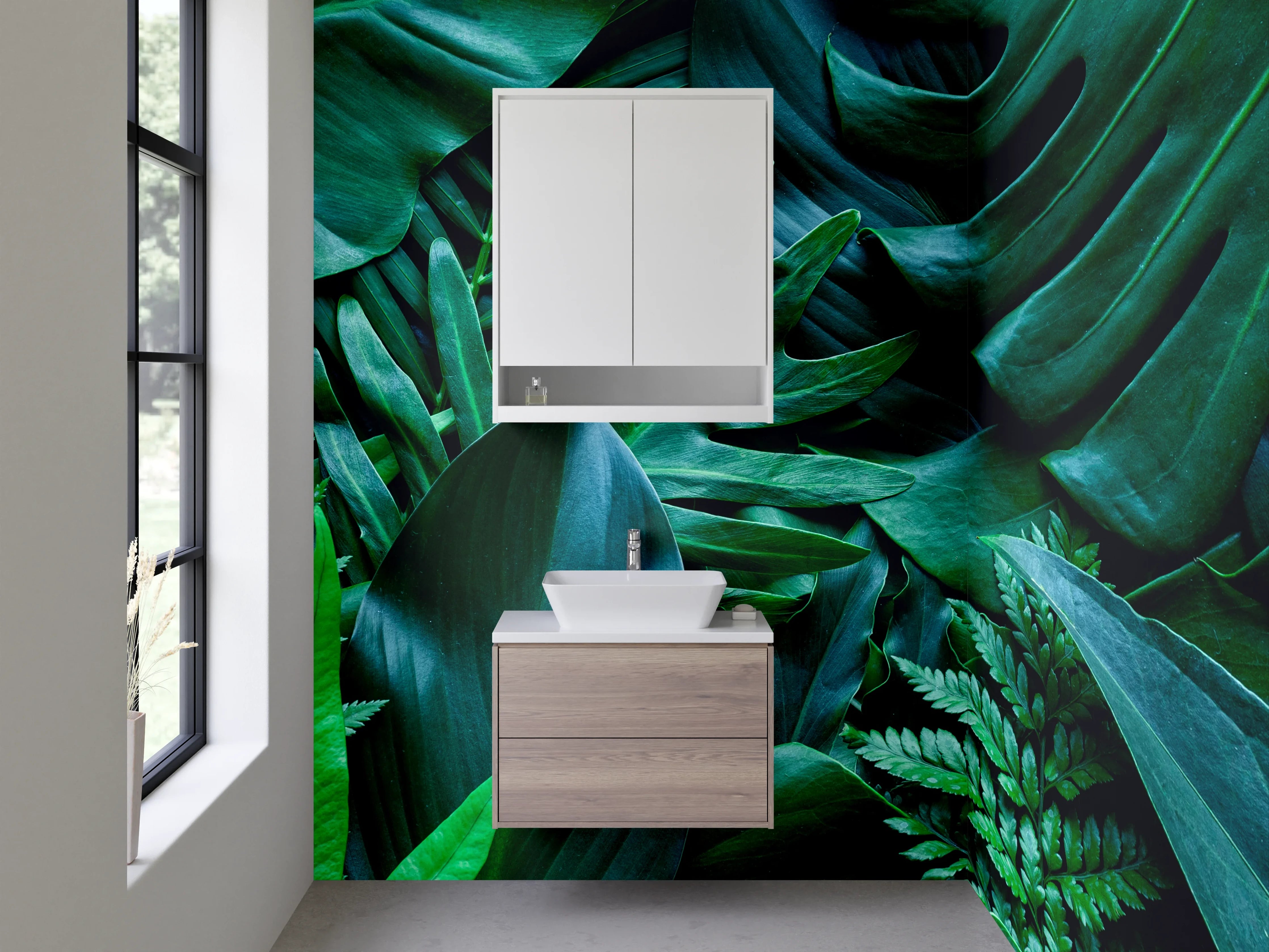 Waschbecken-Rückwand - Botanische Blätter Wanddekor Grün