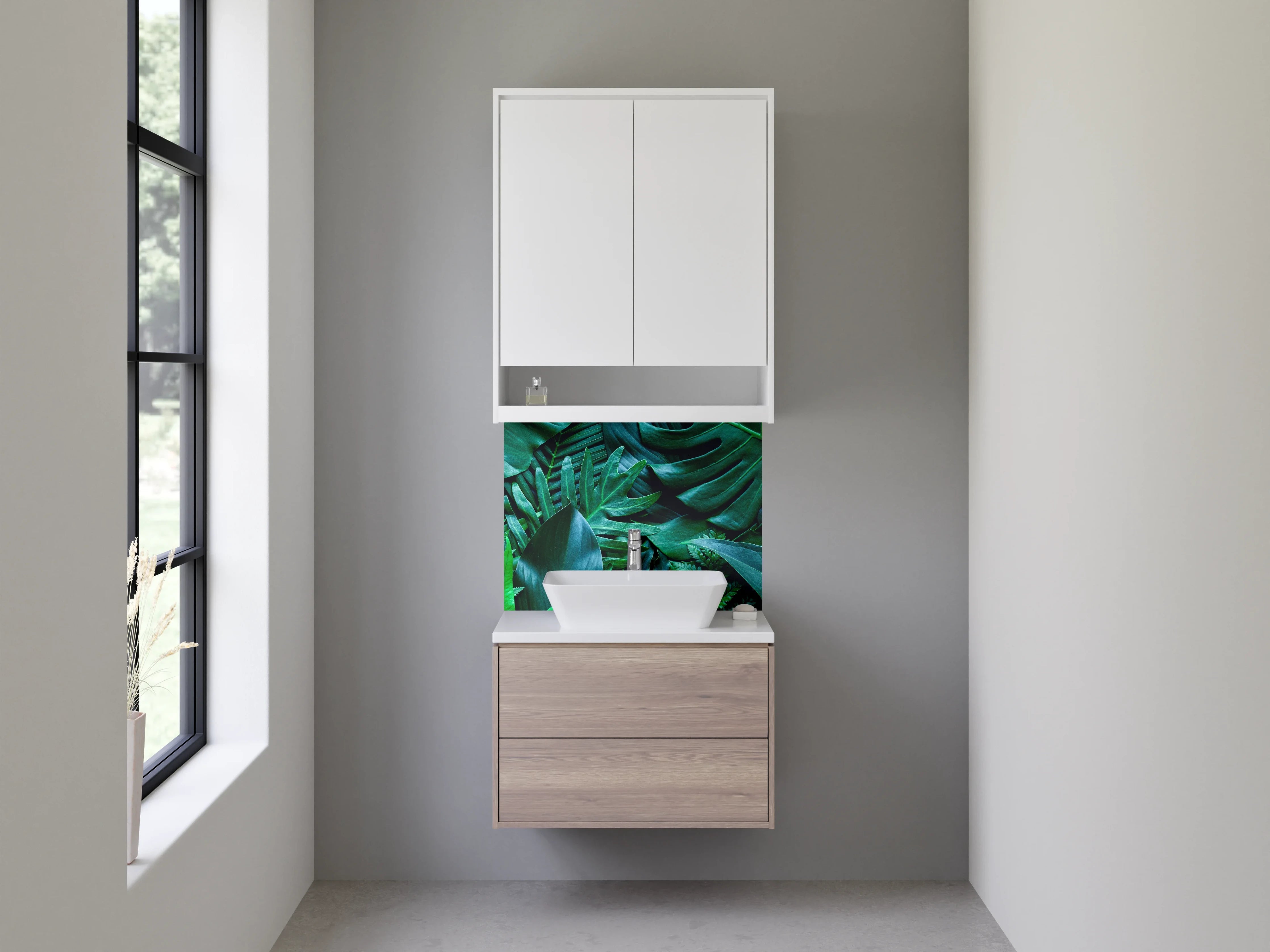 Waschbecken-Rückwand - Botanische Blätter Wanddekor Grün