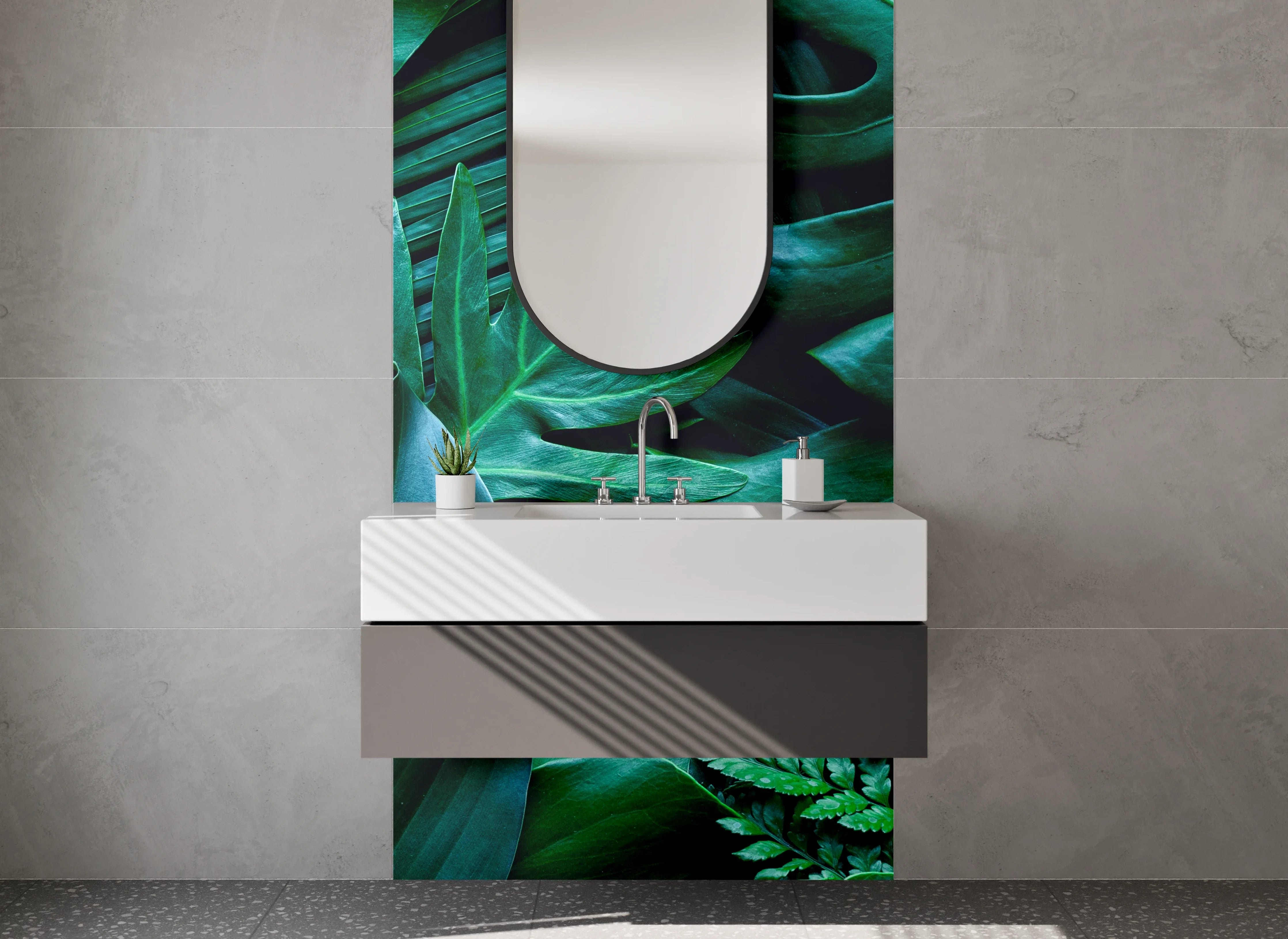 Waschbecken-Rückwand - Botanische Blätter Wanddekor Grün