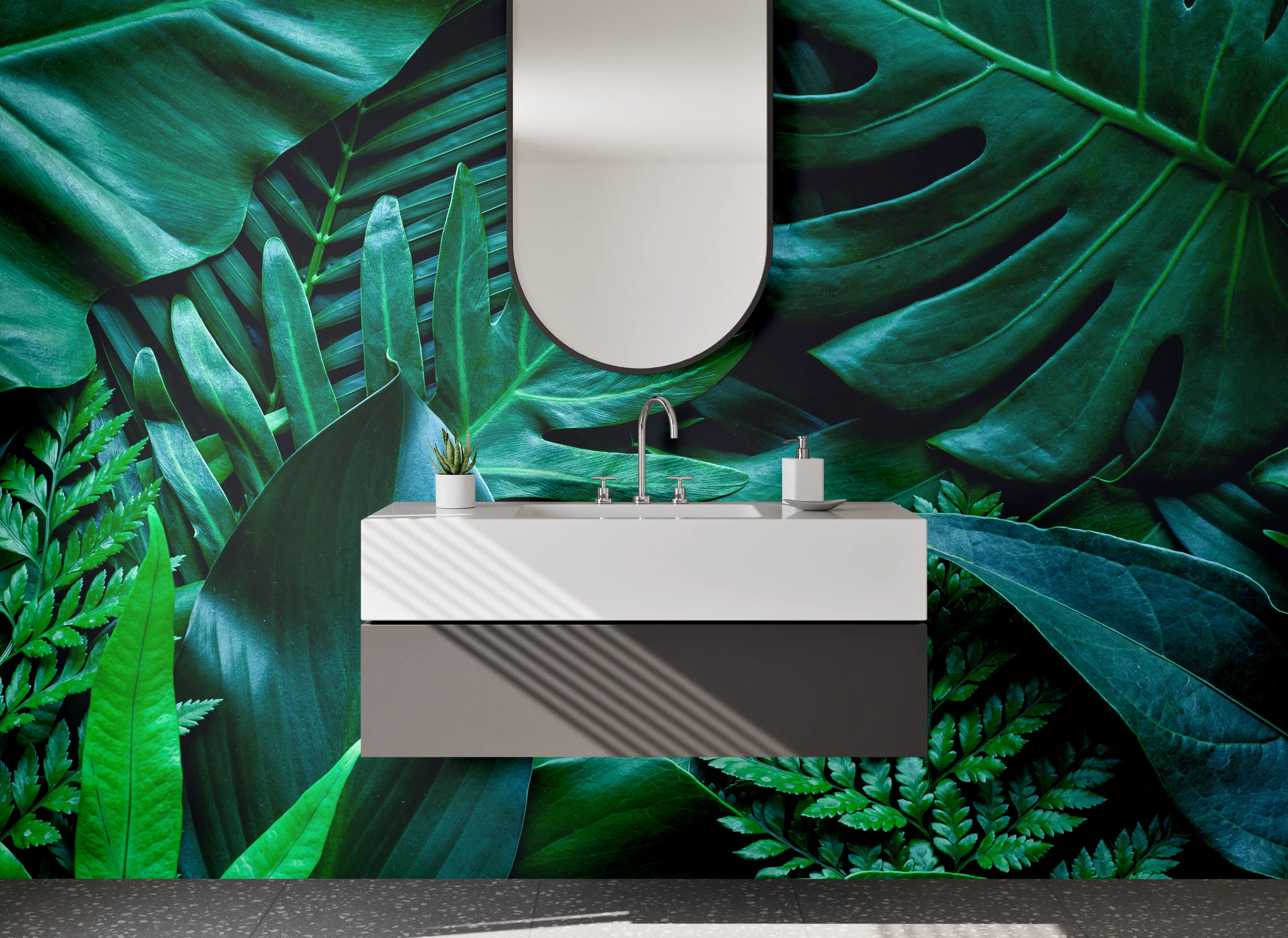 Waschbecken-Rückwand - Botanische Blätter Wanddekor Grün