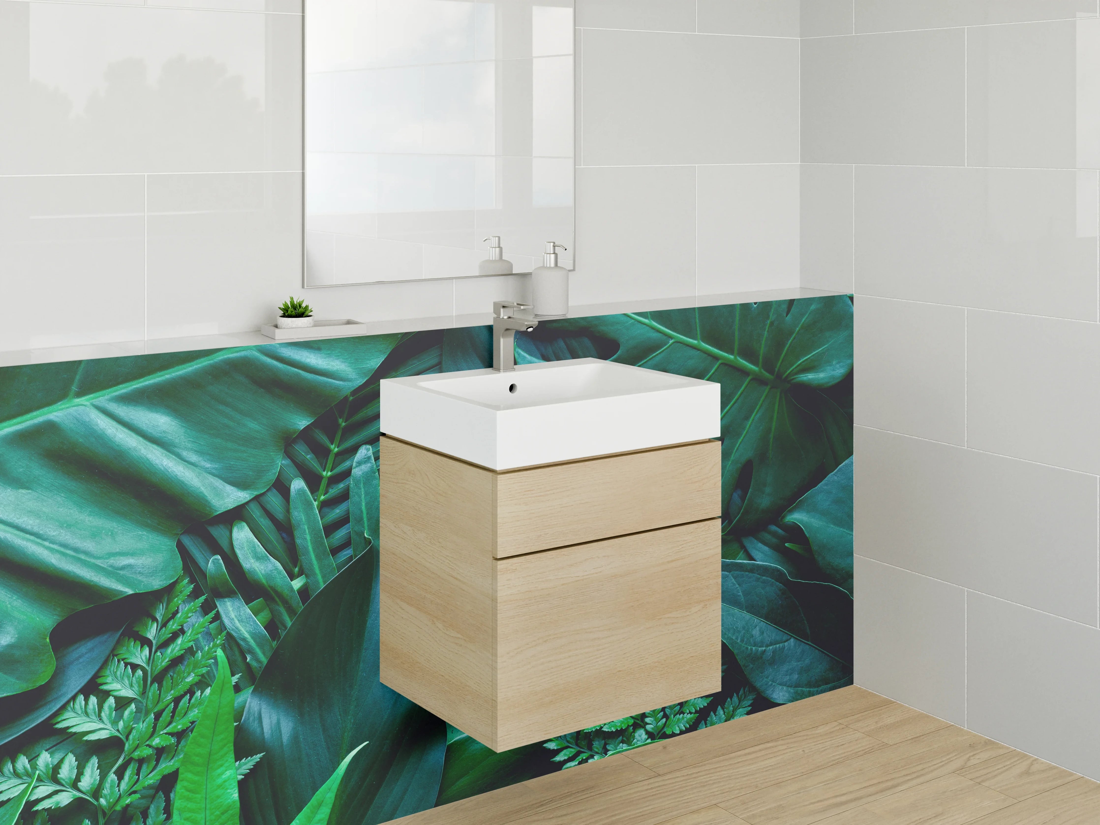 Waschbecken-Rückwand - Botanische Blätter Wanddekor Grün