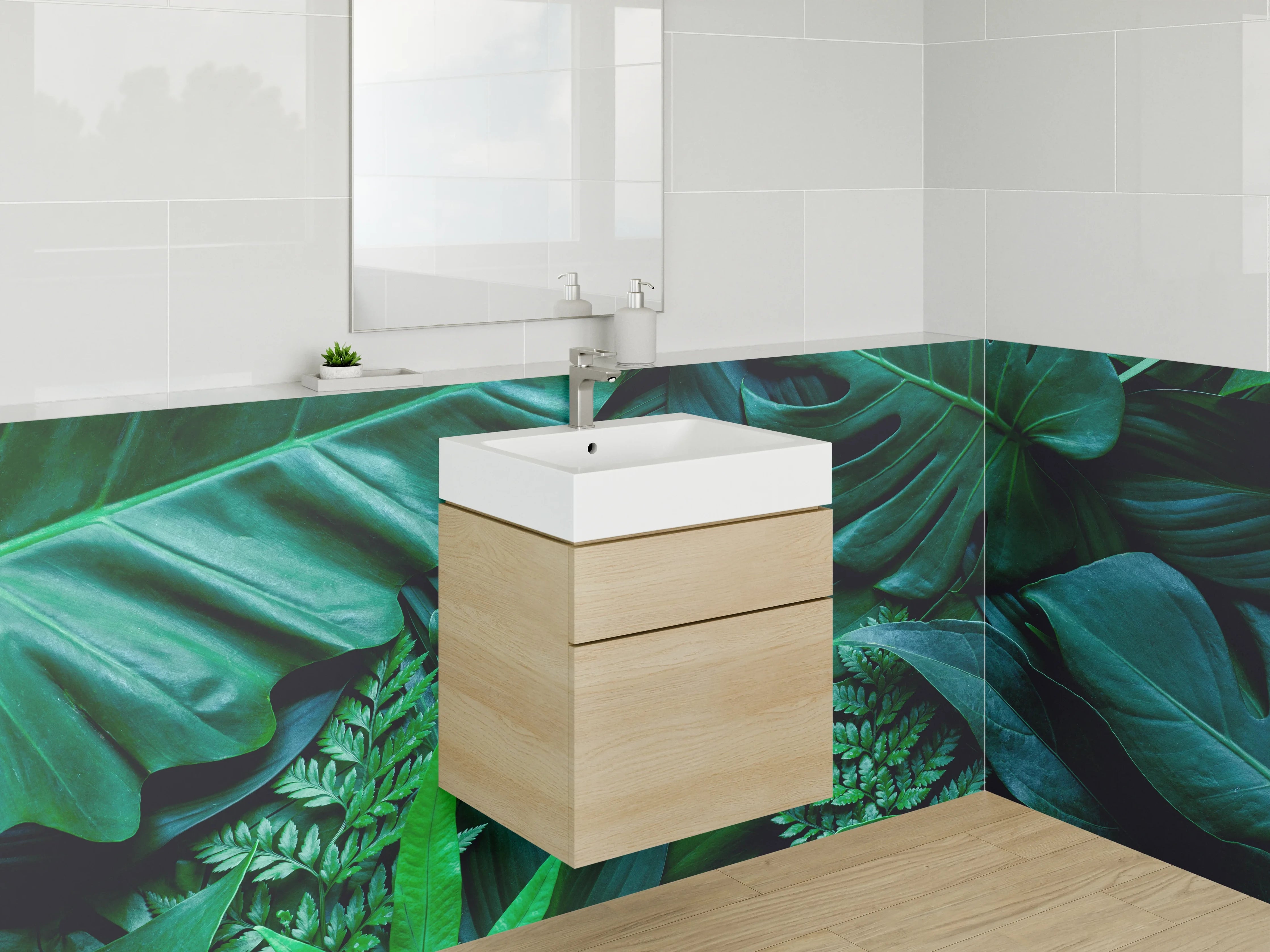 Waschbecken-Rückwand - Botanische Blätter Wanddekor Grün