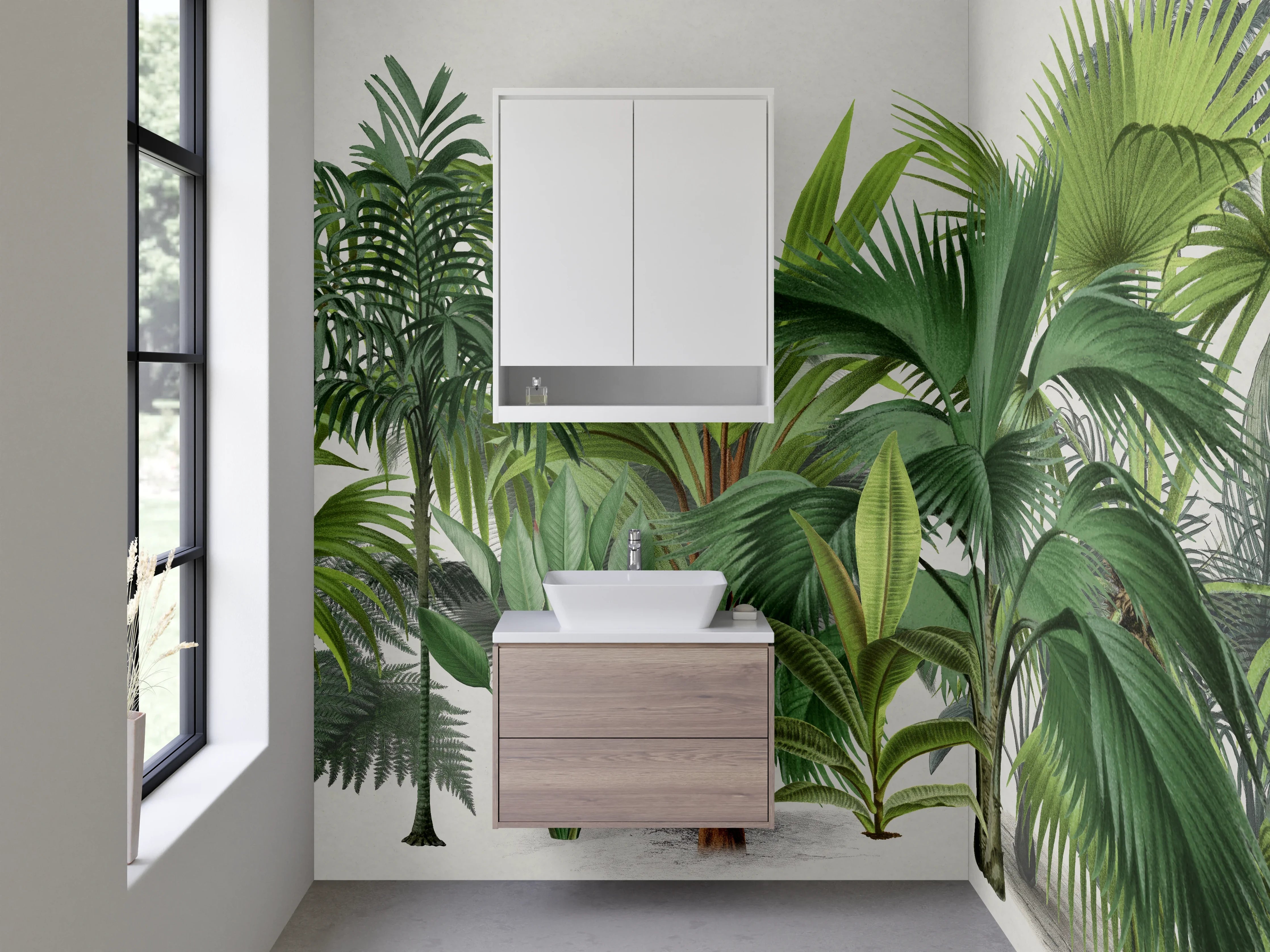 Waschbecken-Rückwand - Botanische Palmen Illustration Grün Modern