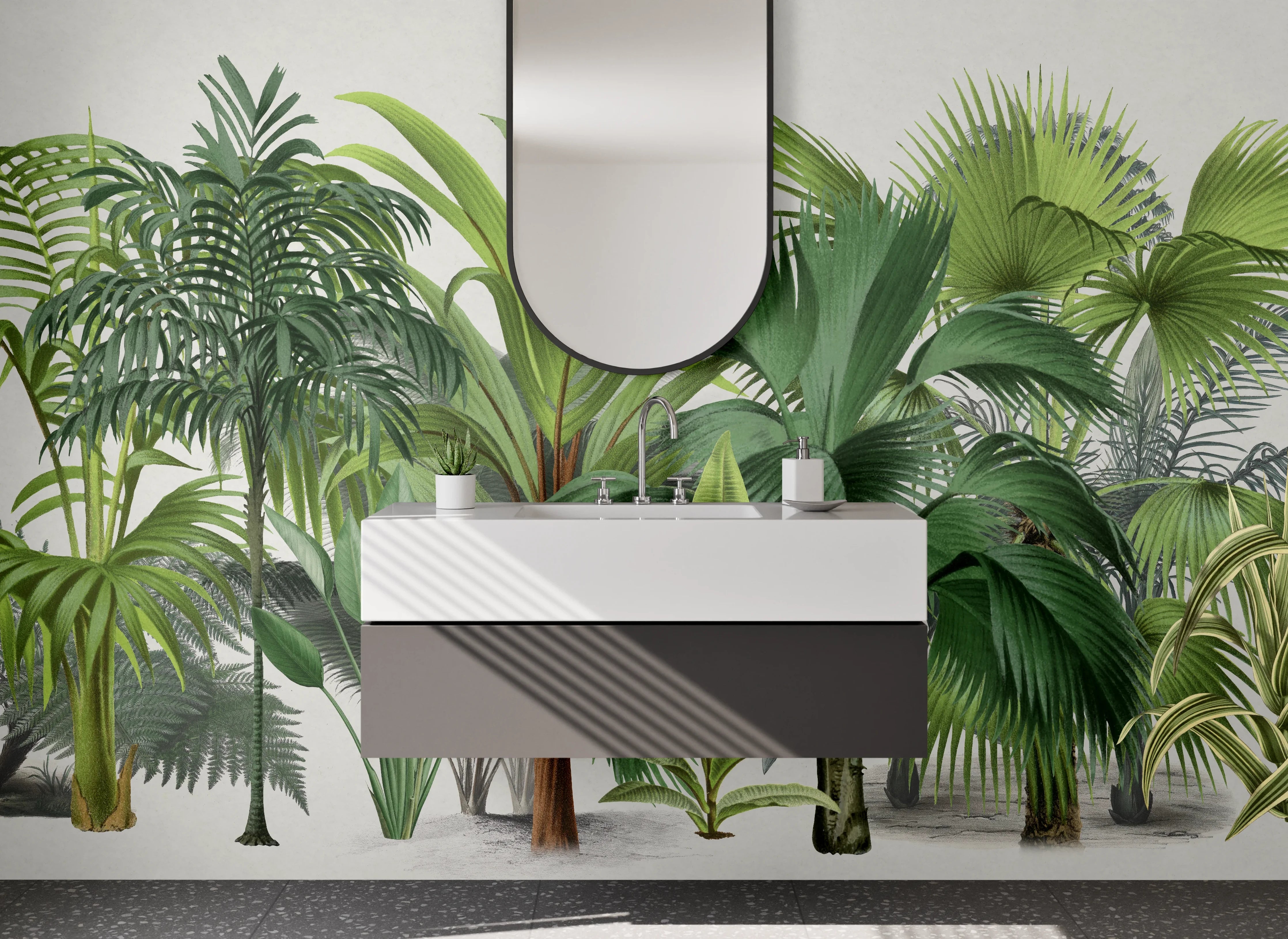 Waschbecken-Rückwand - Botanische Palmen Illustration Grün Modern