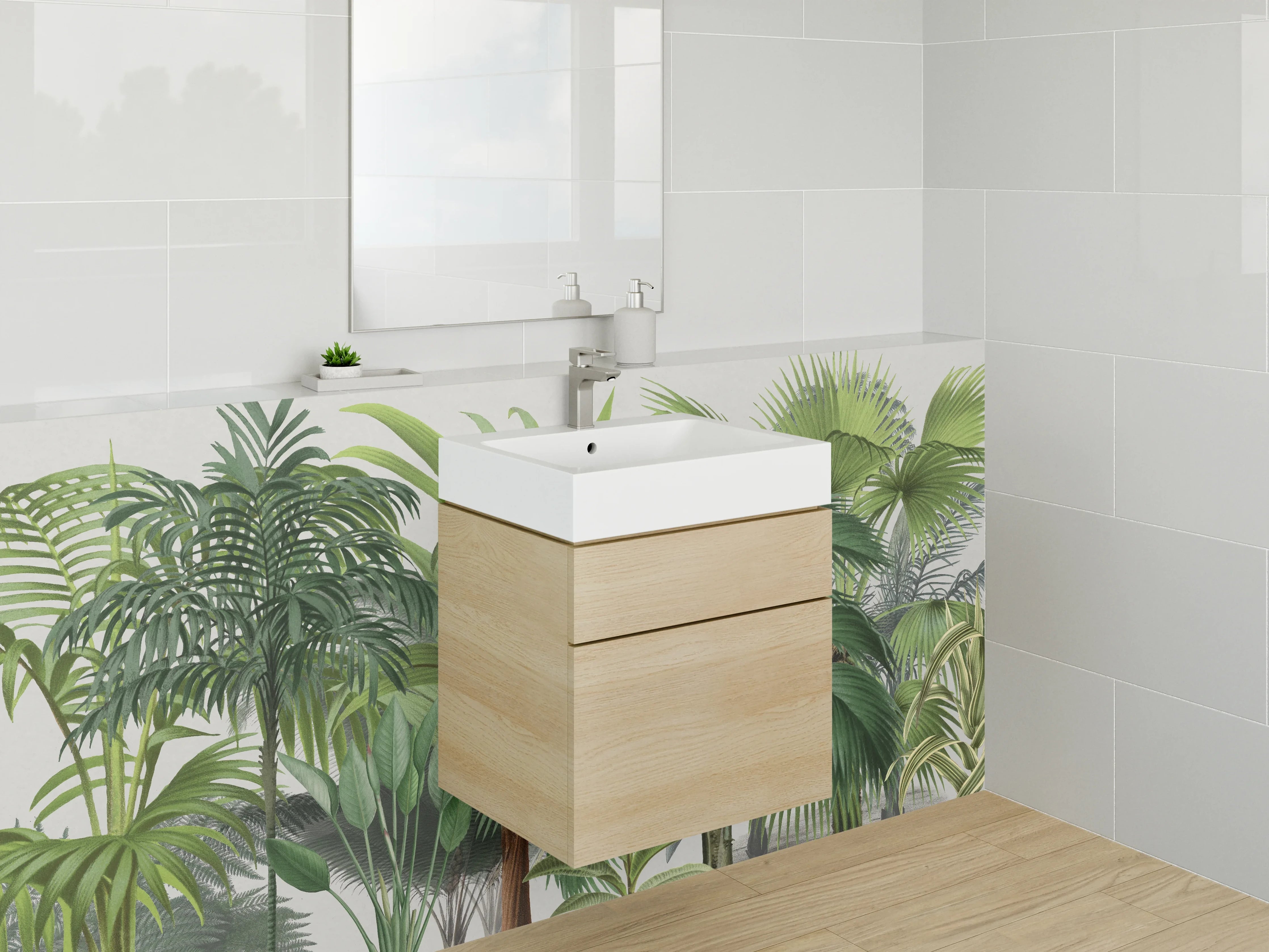 Waschbecken-Rückwand - Botanische Palmen Illustration Grün Modern