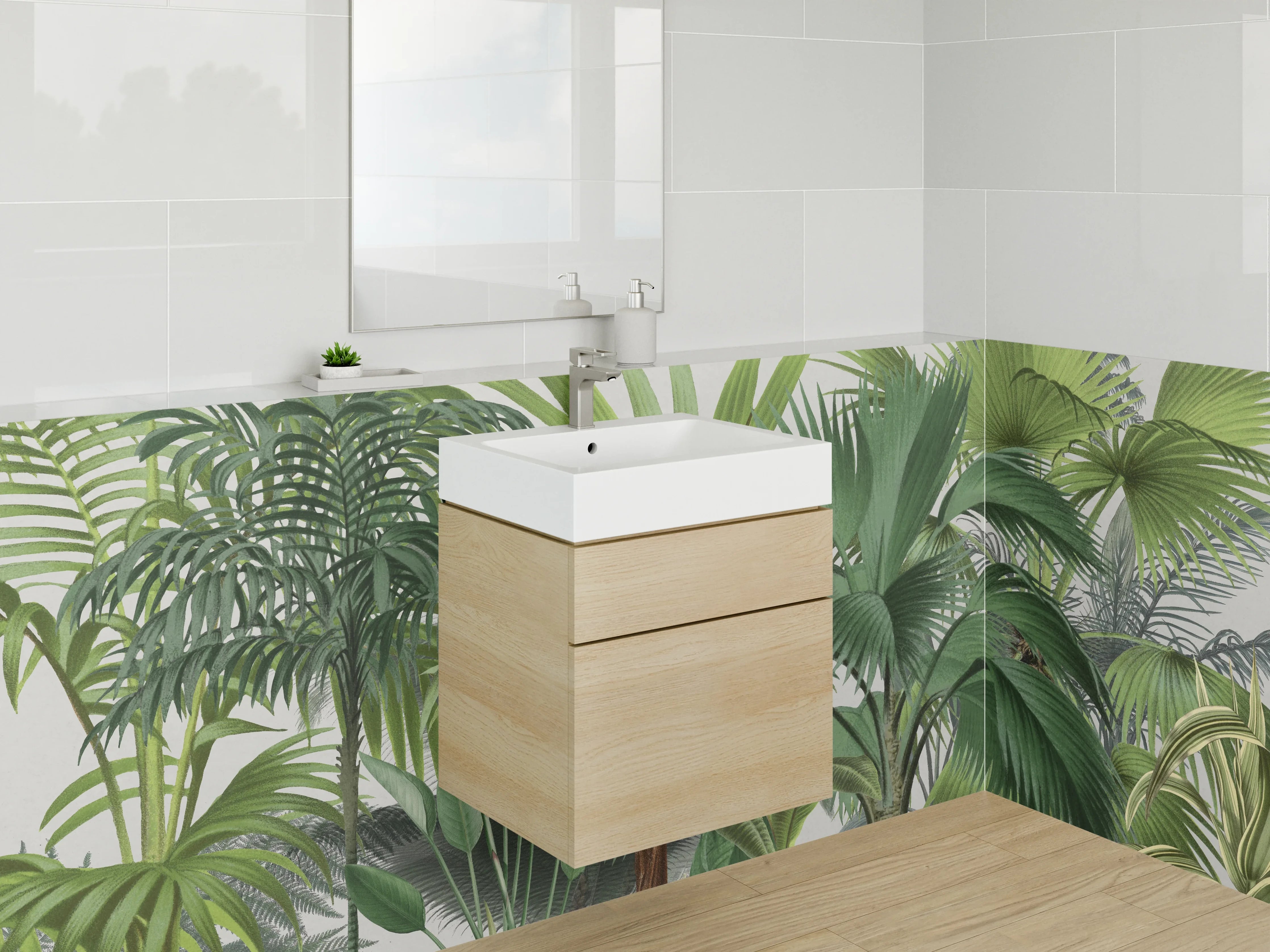 Waschbecken-Rückwand - Botanische Palmen Illustration Grün Modern