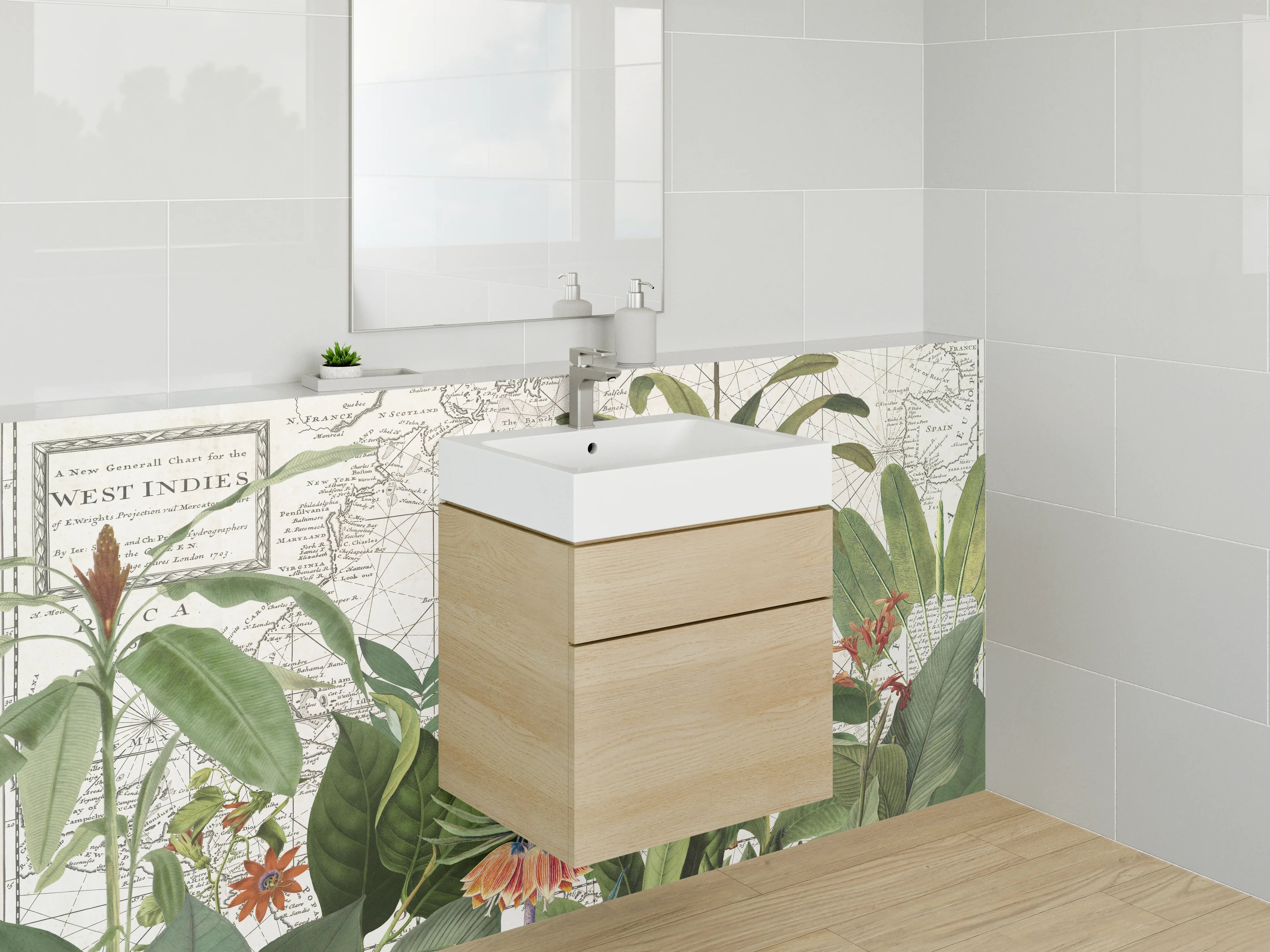 Waschbecken-Rückwand - Botanische Vintage-Karte Westindien