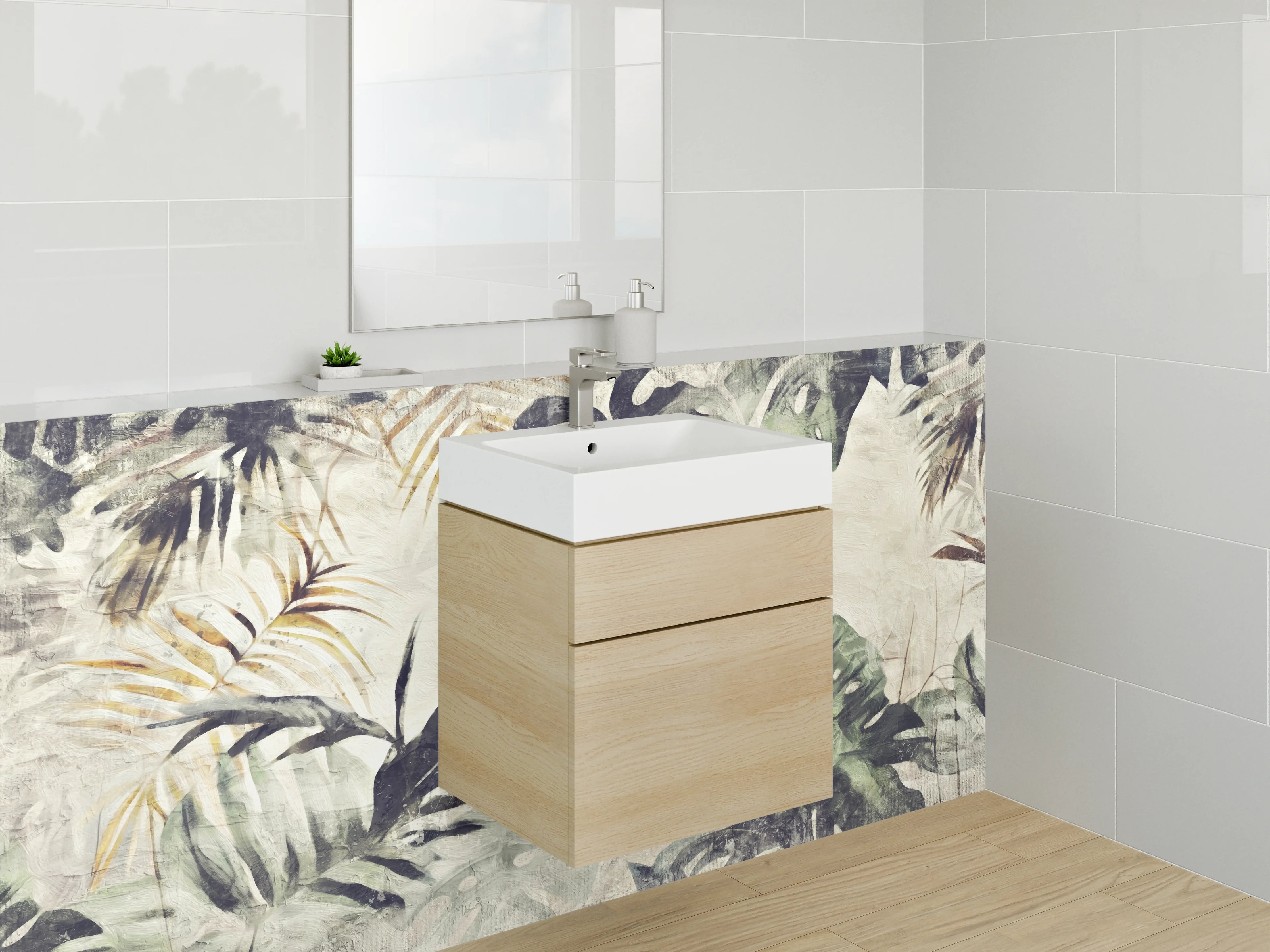 Waschbecken-Rückwand - Botanischer Aquarell-Look Dschungelblätter