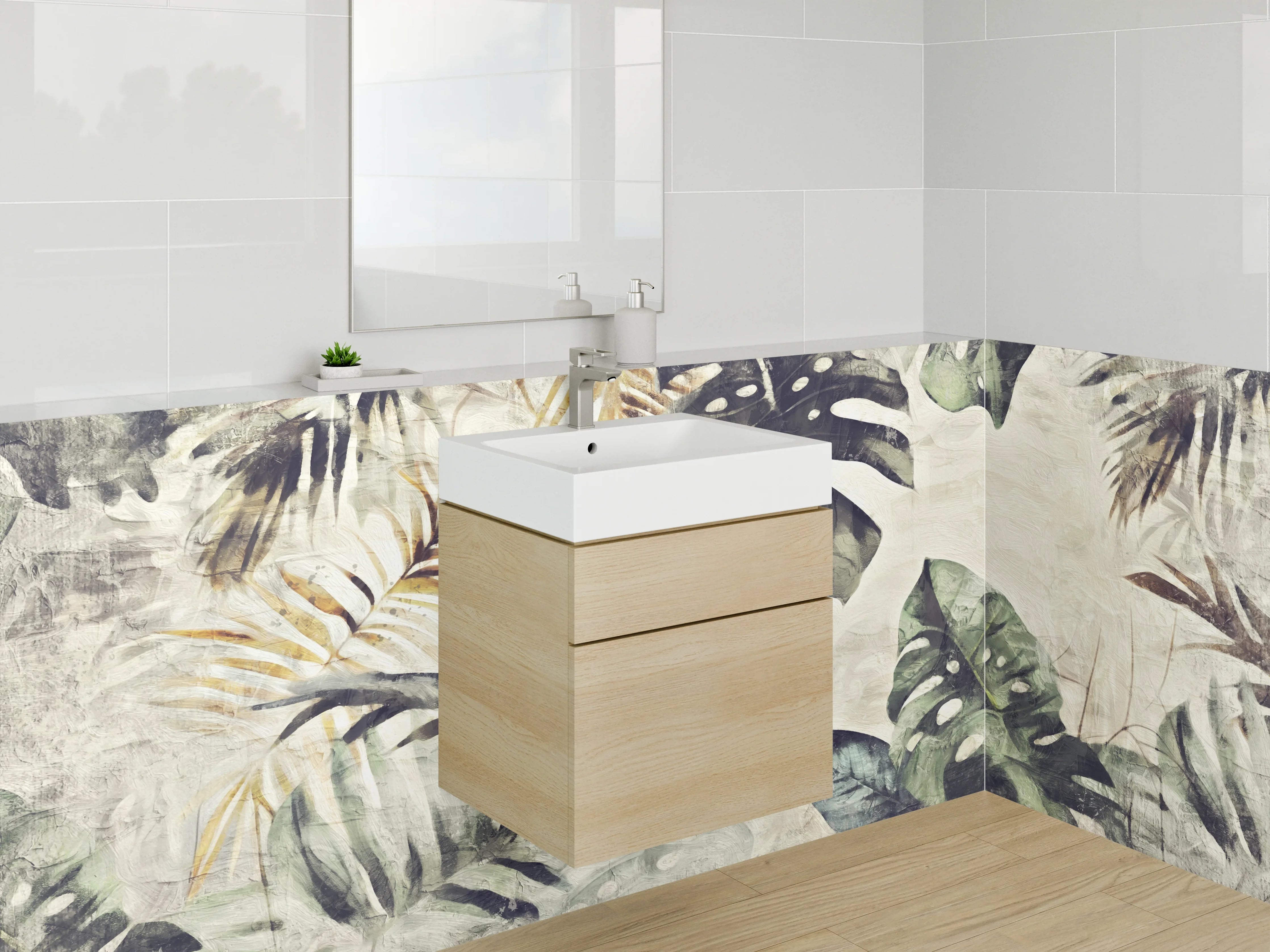 Waschbecken-Rückwand - Botanischer Aquarell-Look Dschungelblätter