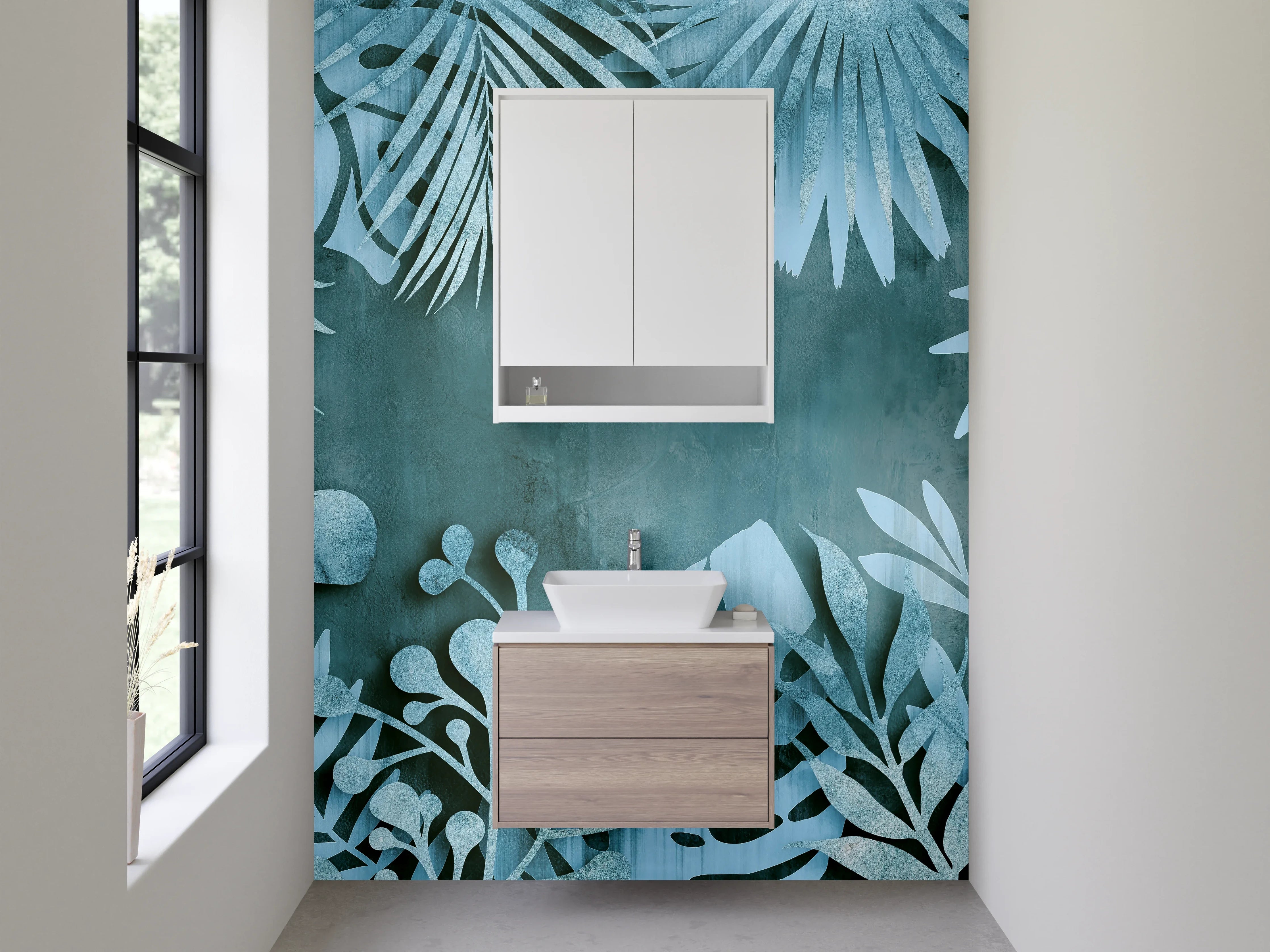 Waschbecken-Rückwand - Botanisches Abstract-Blattmuster Aquarell Blau