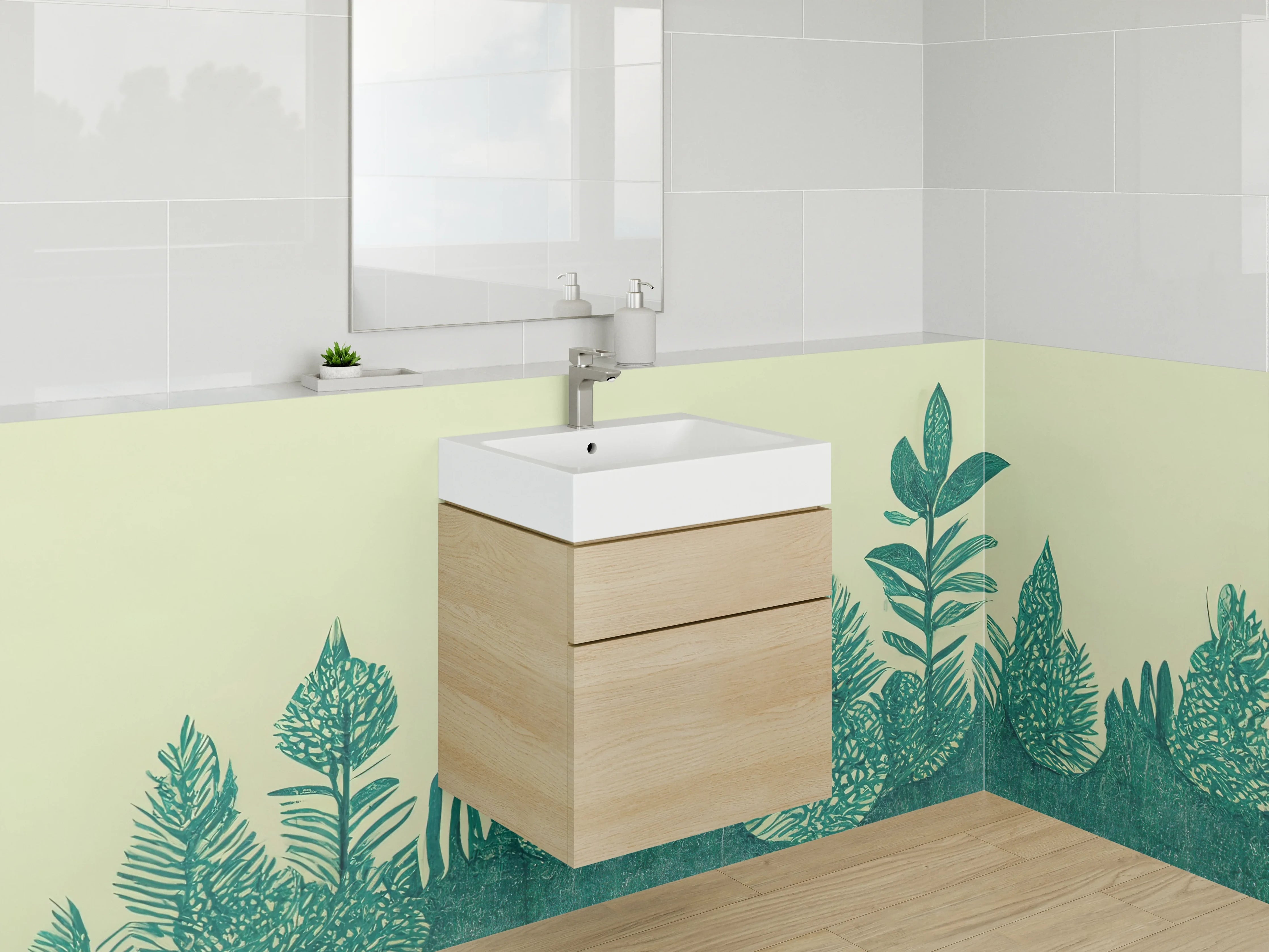Waschbecken-Rückwand - Botanisches Design: Grüne Blätter Illustration