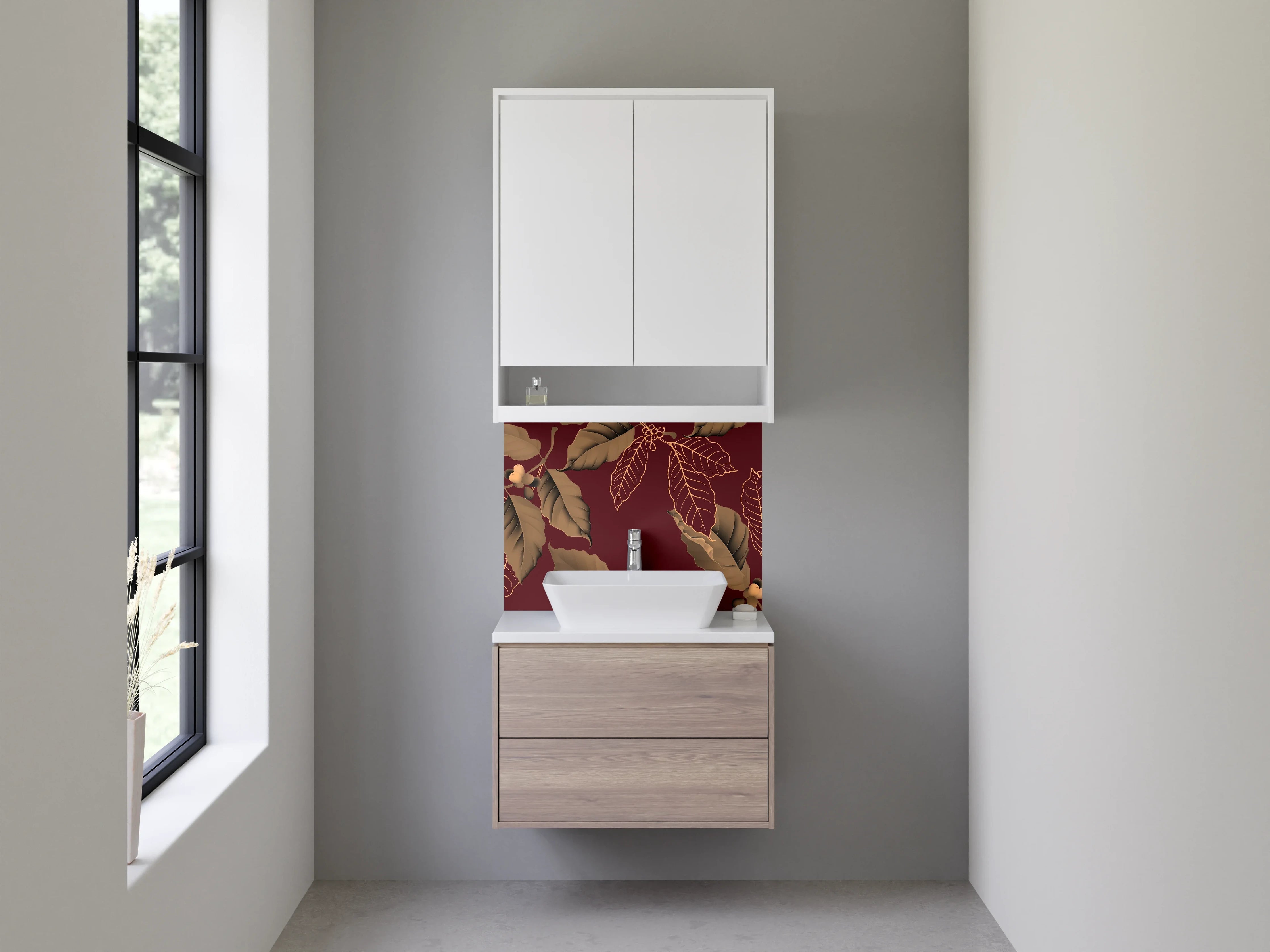 Waschbecken-Rückwand - Botanisches Kaffeeblatt-Muster Braun Gold