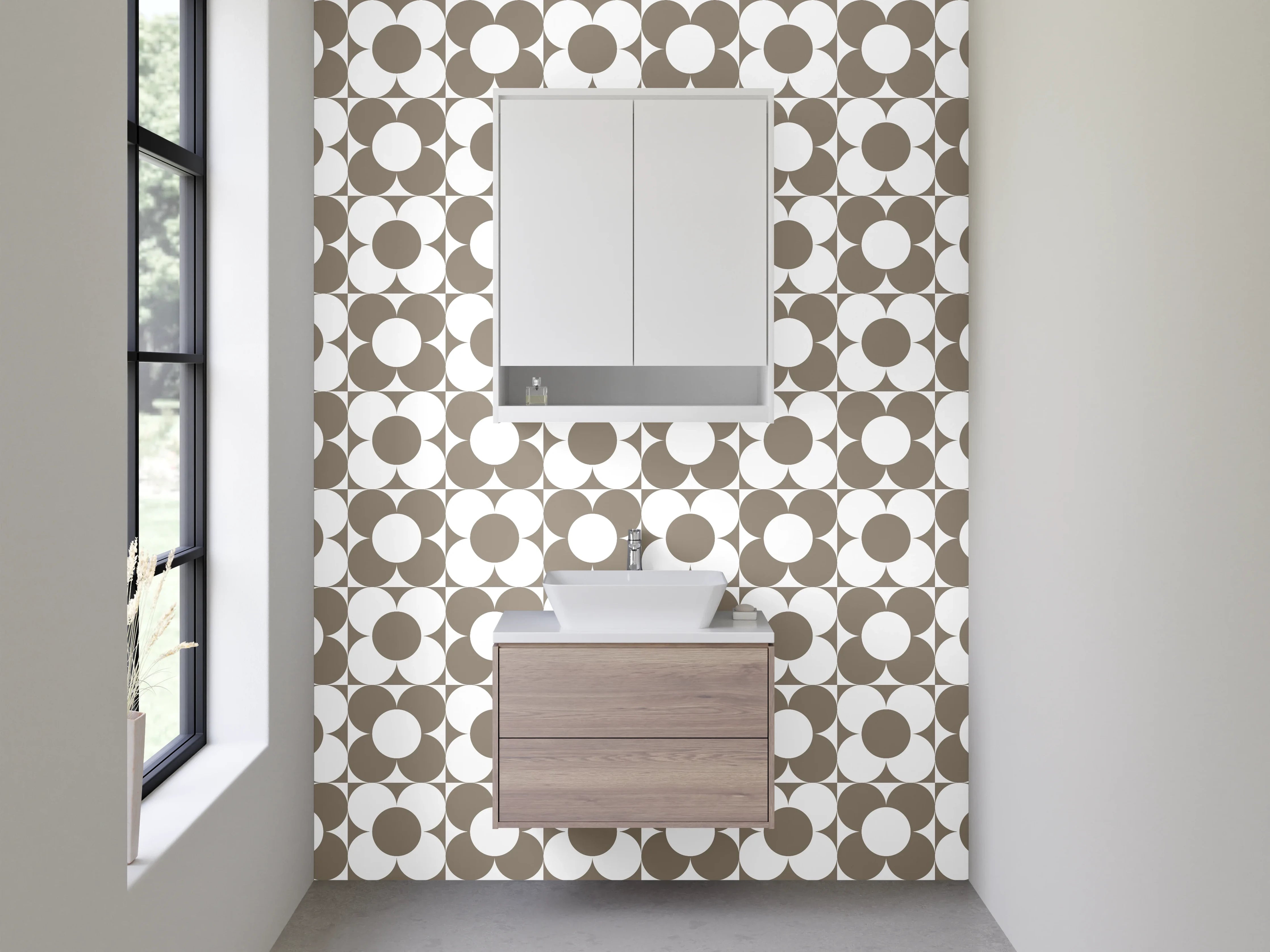 Waschbecken-Rückwand - Braun-Grau Geometrie Vintage Muster