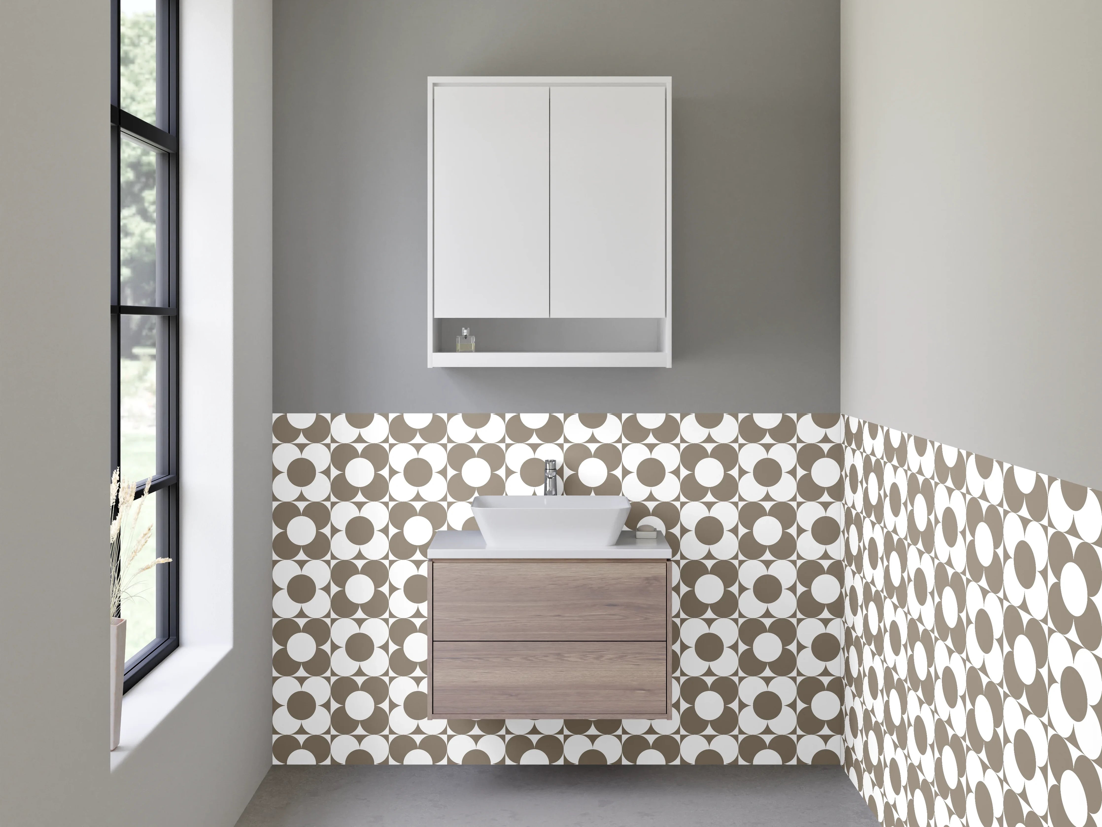 Waschbecken-Rückwand - Braun-Grau Geometrie Vintage Muster