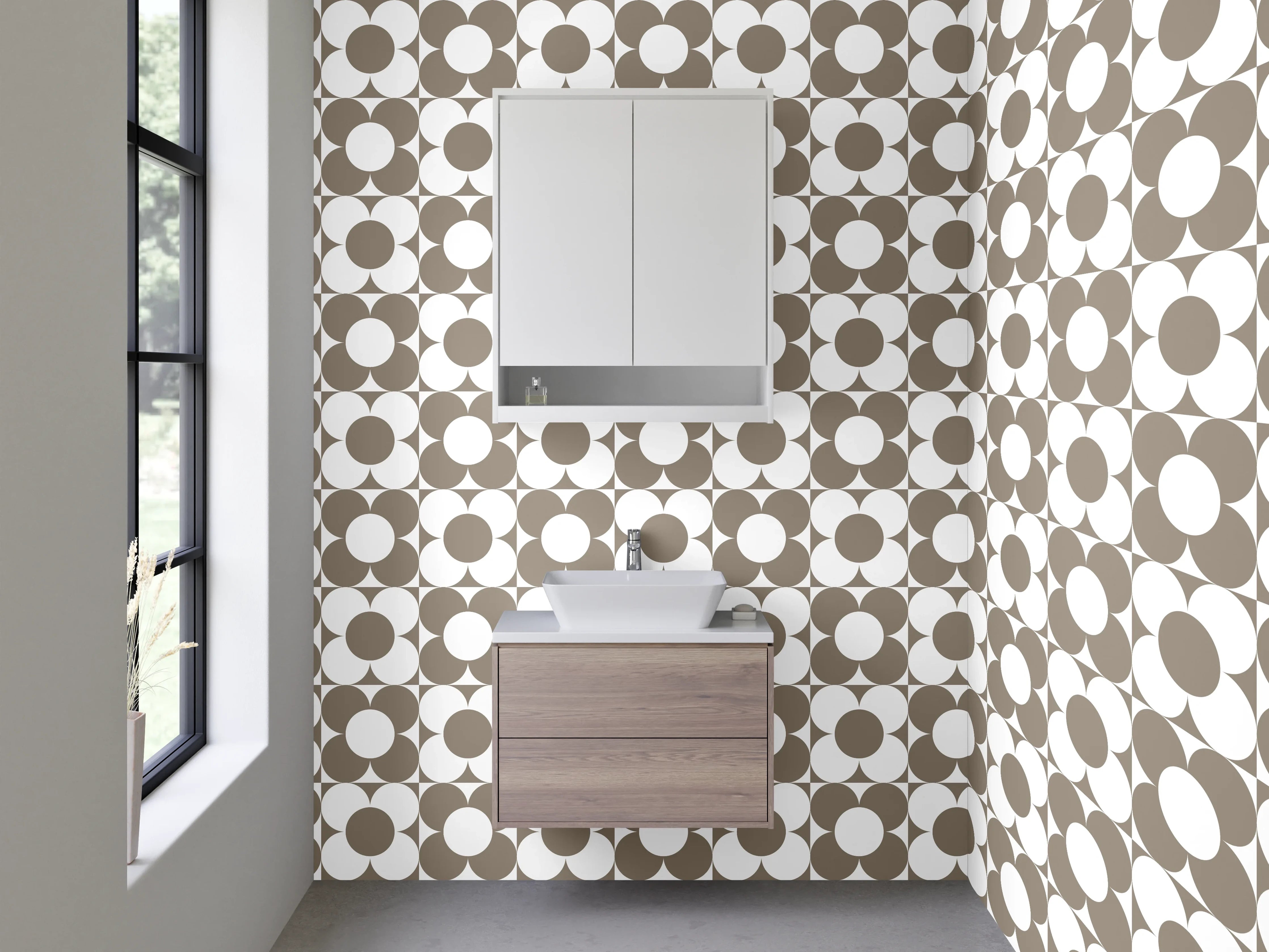 Waschbecken-Rückwand - Braun-Grau Geometrie Vintage Muster