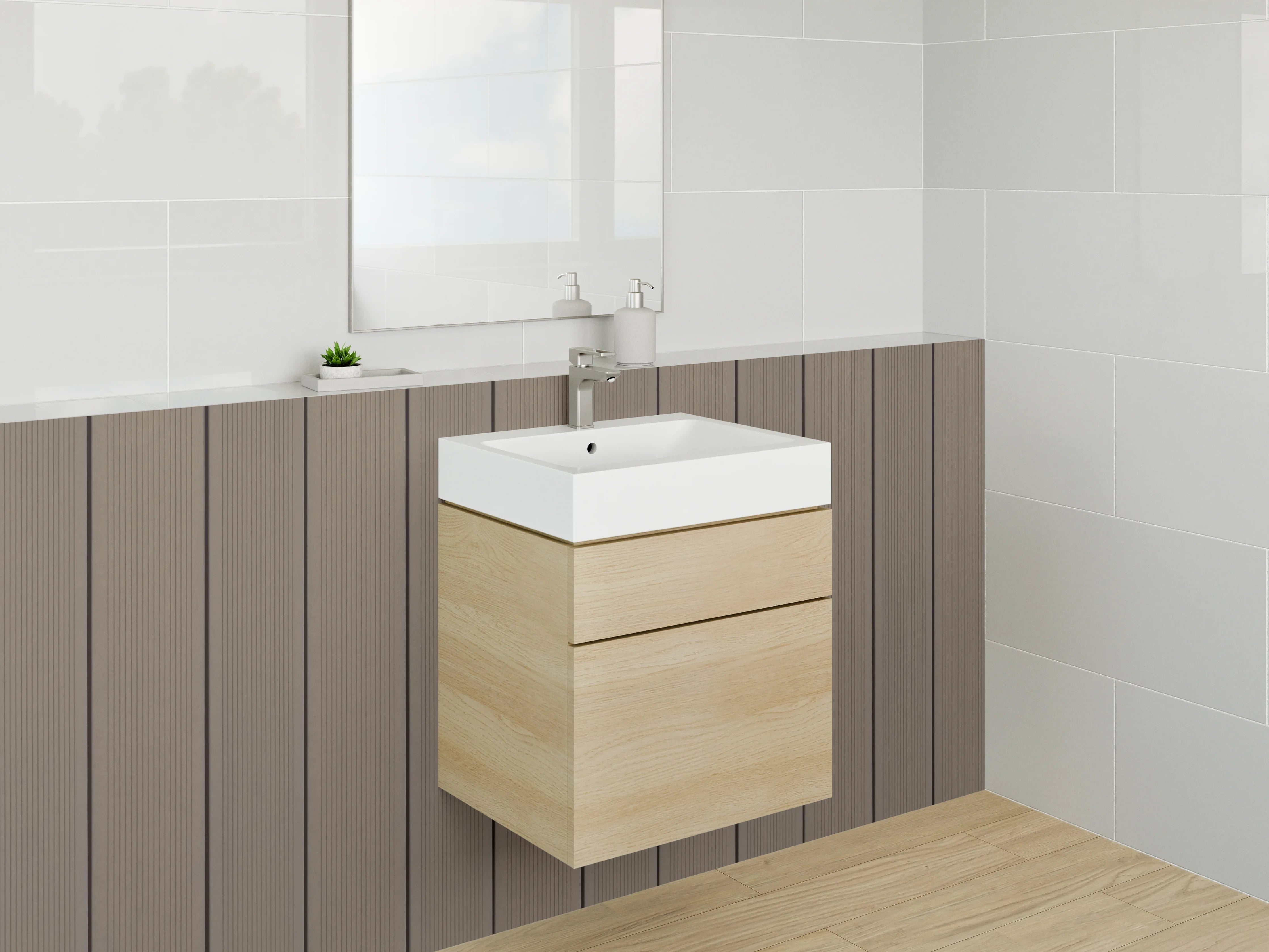 Waschbecken-Rückwand - Braun-Graue Holzdekor Wandpaneele