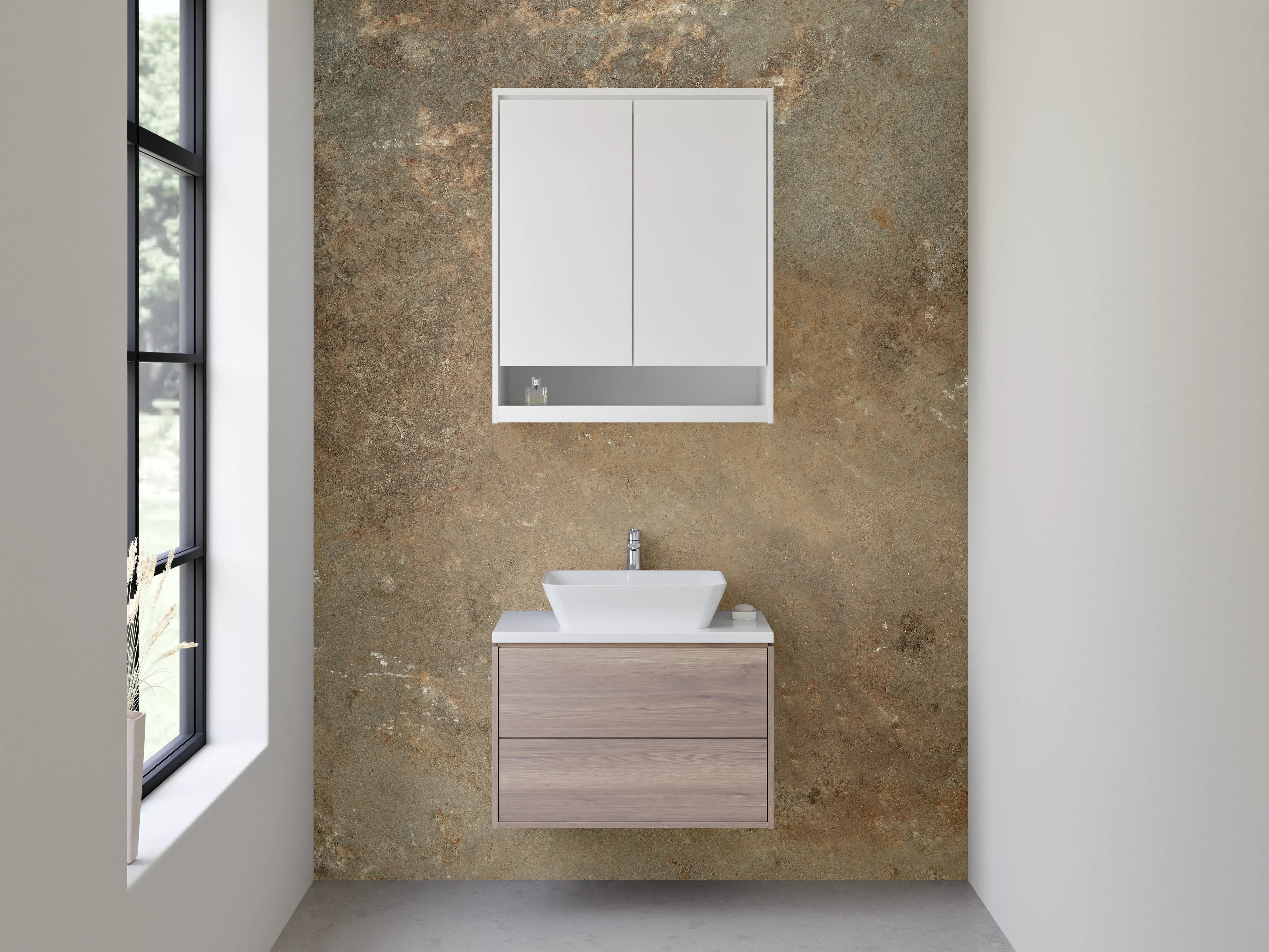Waschbecken-Rückwand - Braun-Graue Natursteinoptik Fliese