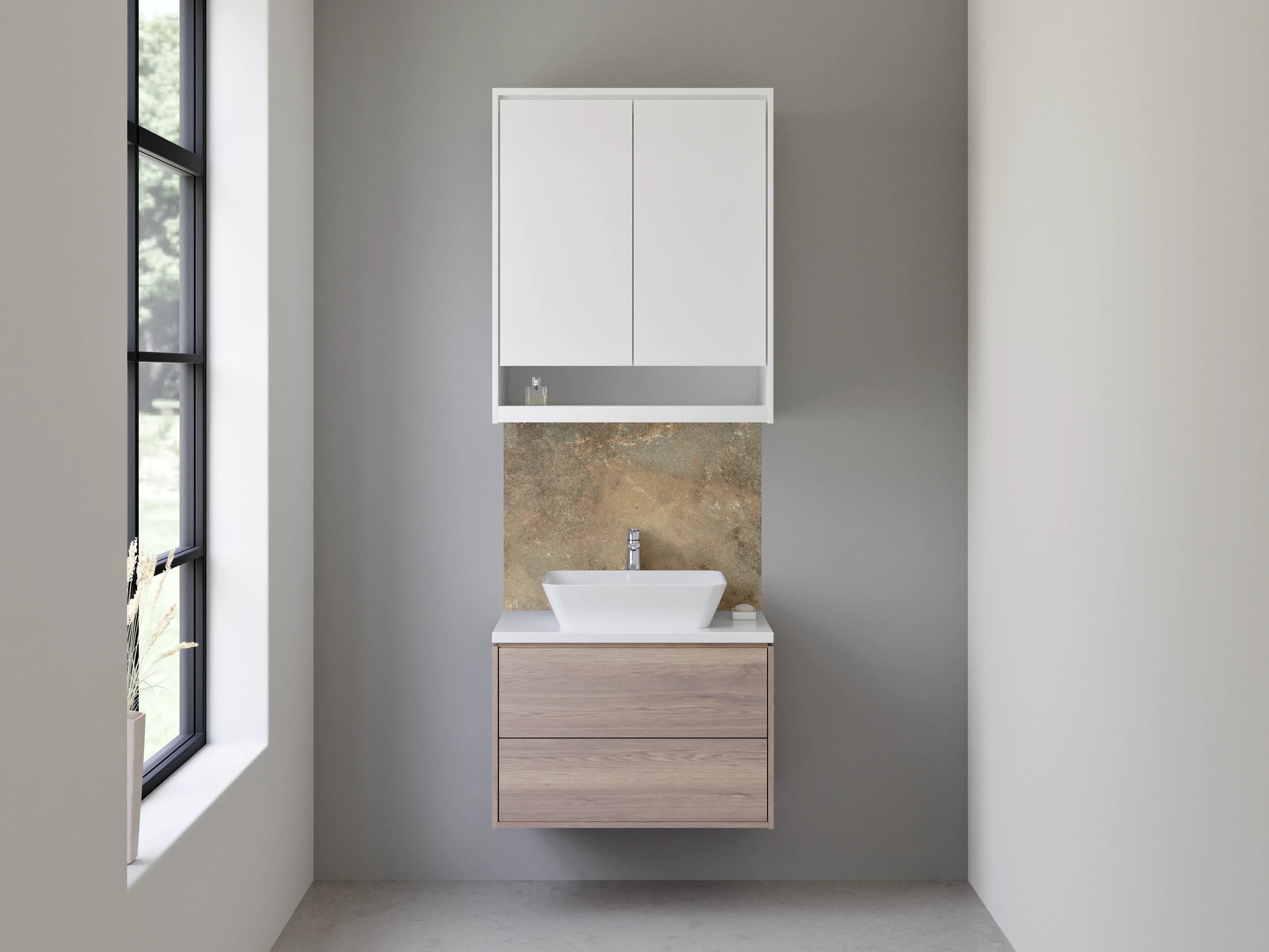 Waschbecken-Rückwand - Braun-Graue Natursteinoptik Fliese
