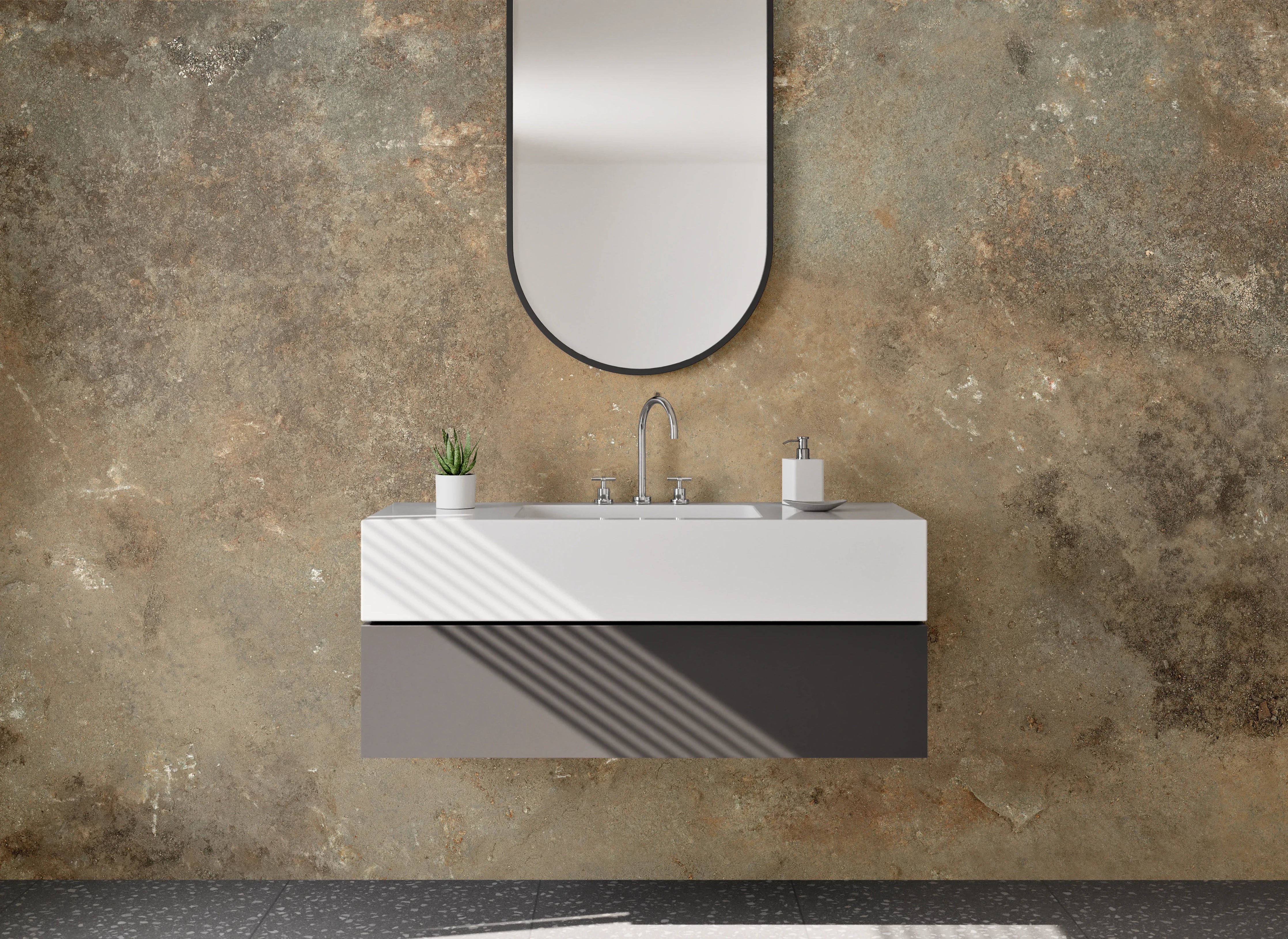 Waschbecken-Rückwand - Braun-Graue Natursteinoptik Fliese