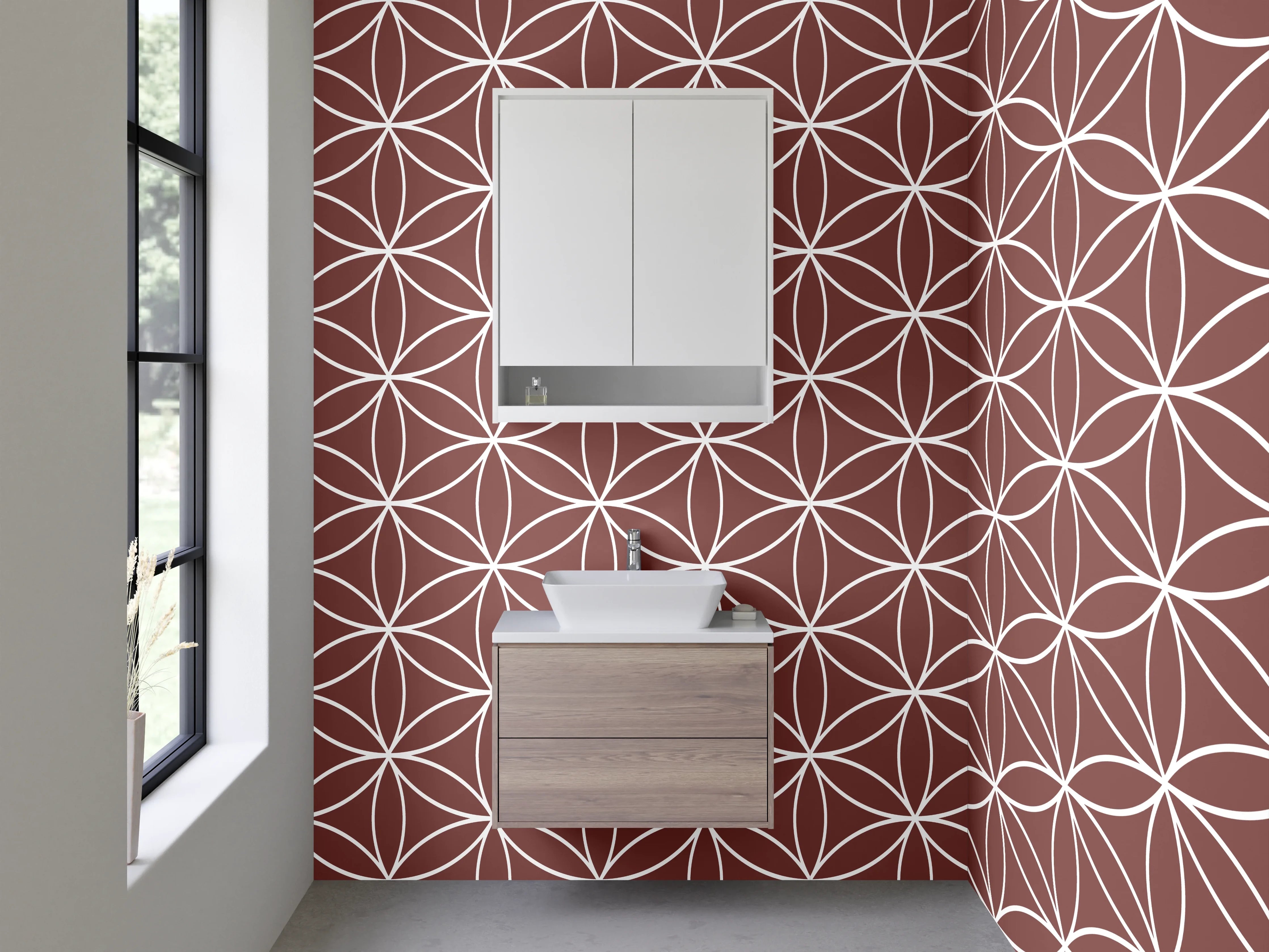 Waschbecken-Rückwand - Braun-Graues Retro-Design mit Weiß