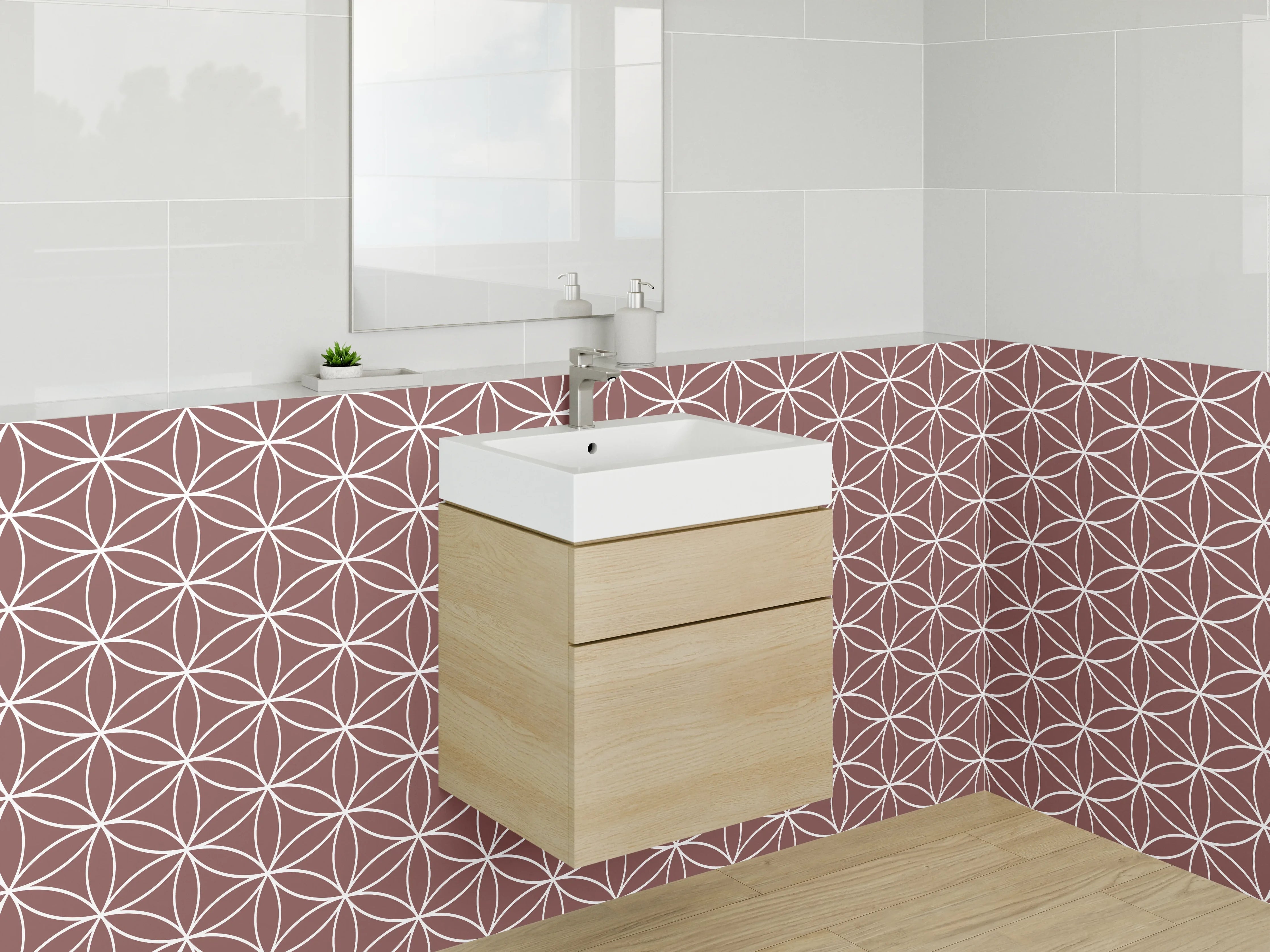 Waschbecken-Rückwand - Braun-Graues Retro-Design mit Weiß