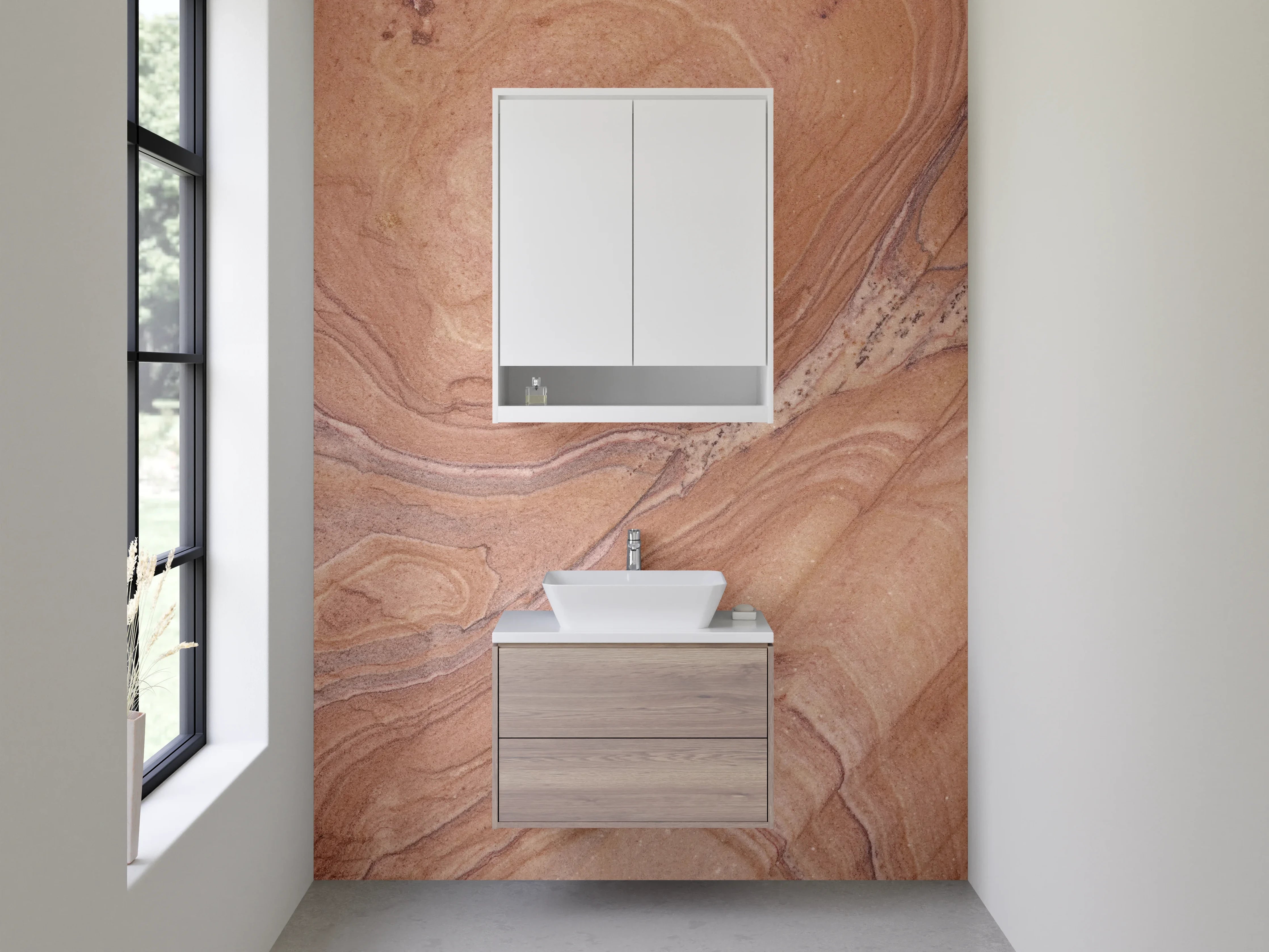 Waschbecken-Rückwand - Braun-beige Marmoroptik Trendstruktur