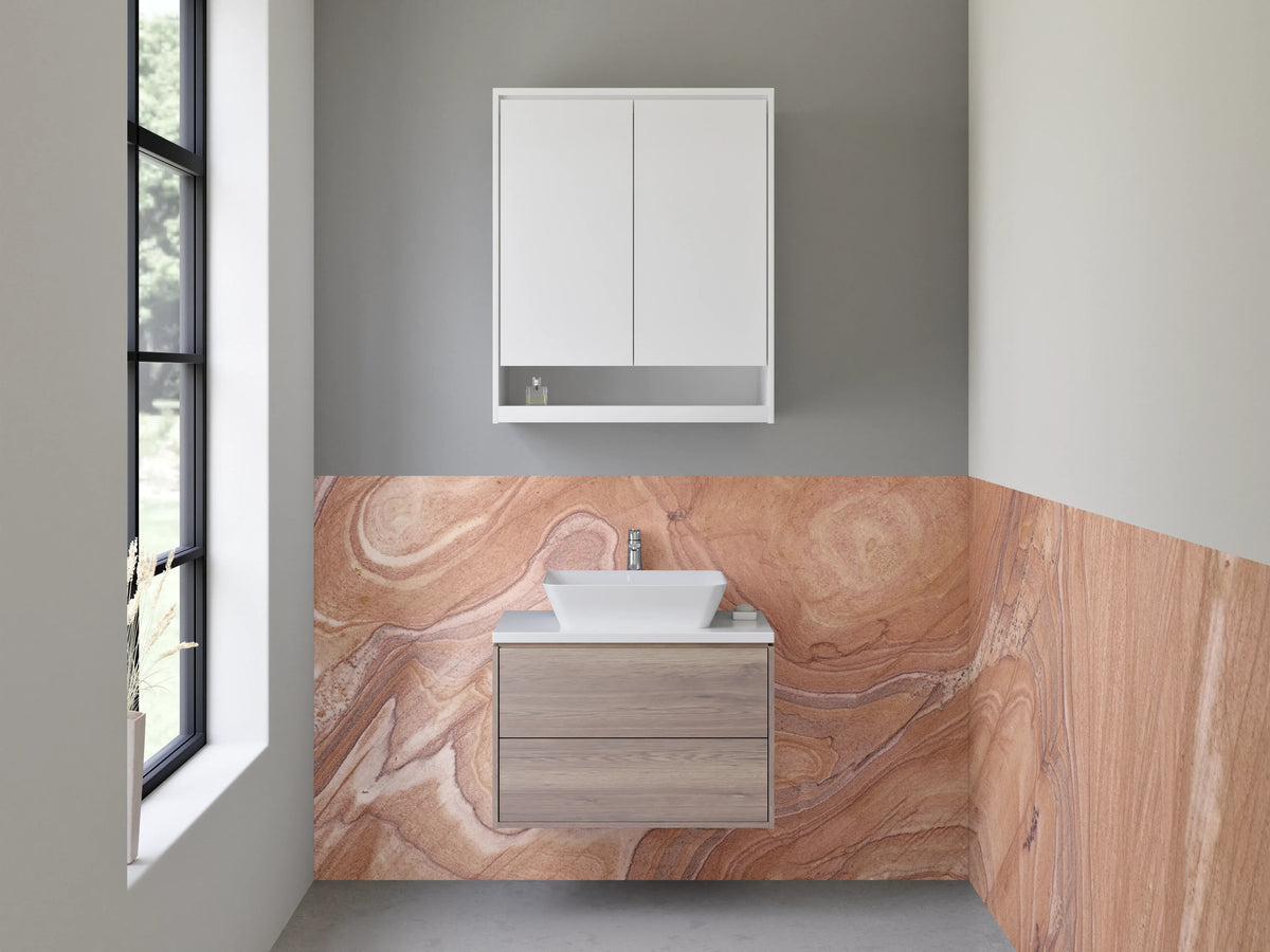 Waschbecken-Rückwand - Braun-beige Marmoroptik Trendstruktur