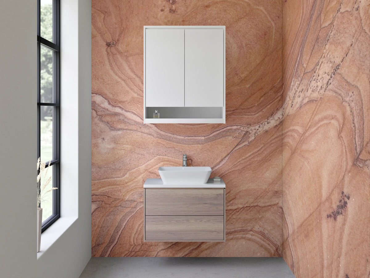Waschbecken-Rückwand - Braun-beige Marmoroptik Trendstruktur