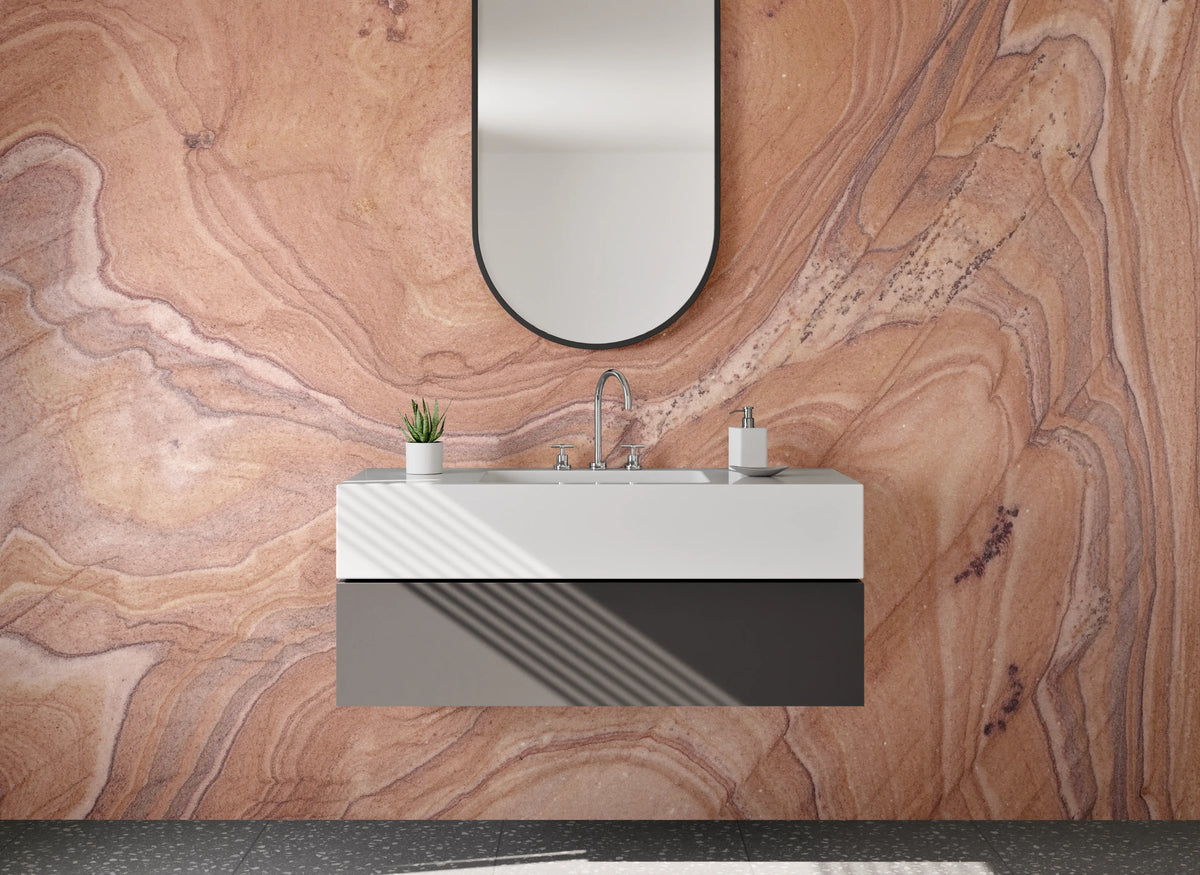Waschbecken-Rückwand - Braun-beige Marmoroptik Trendstruktur
